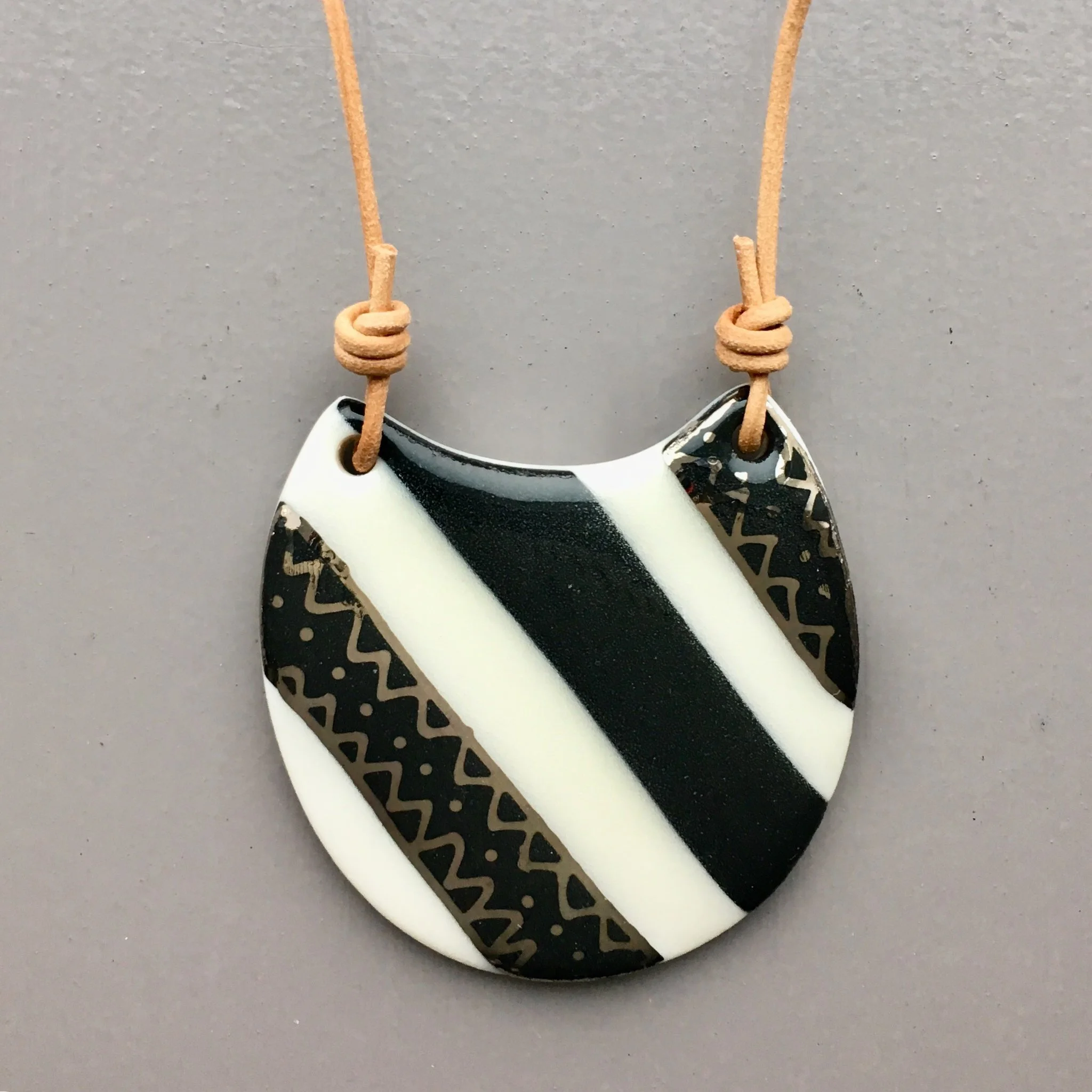 MELTED - Handmade, B+W, Shield Necklace