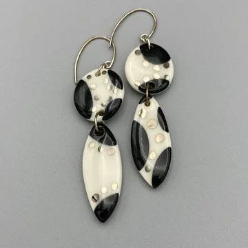 MELTED - Handmade, B+W, Drop Earrings