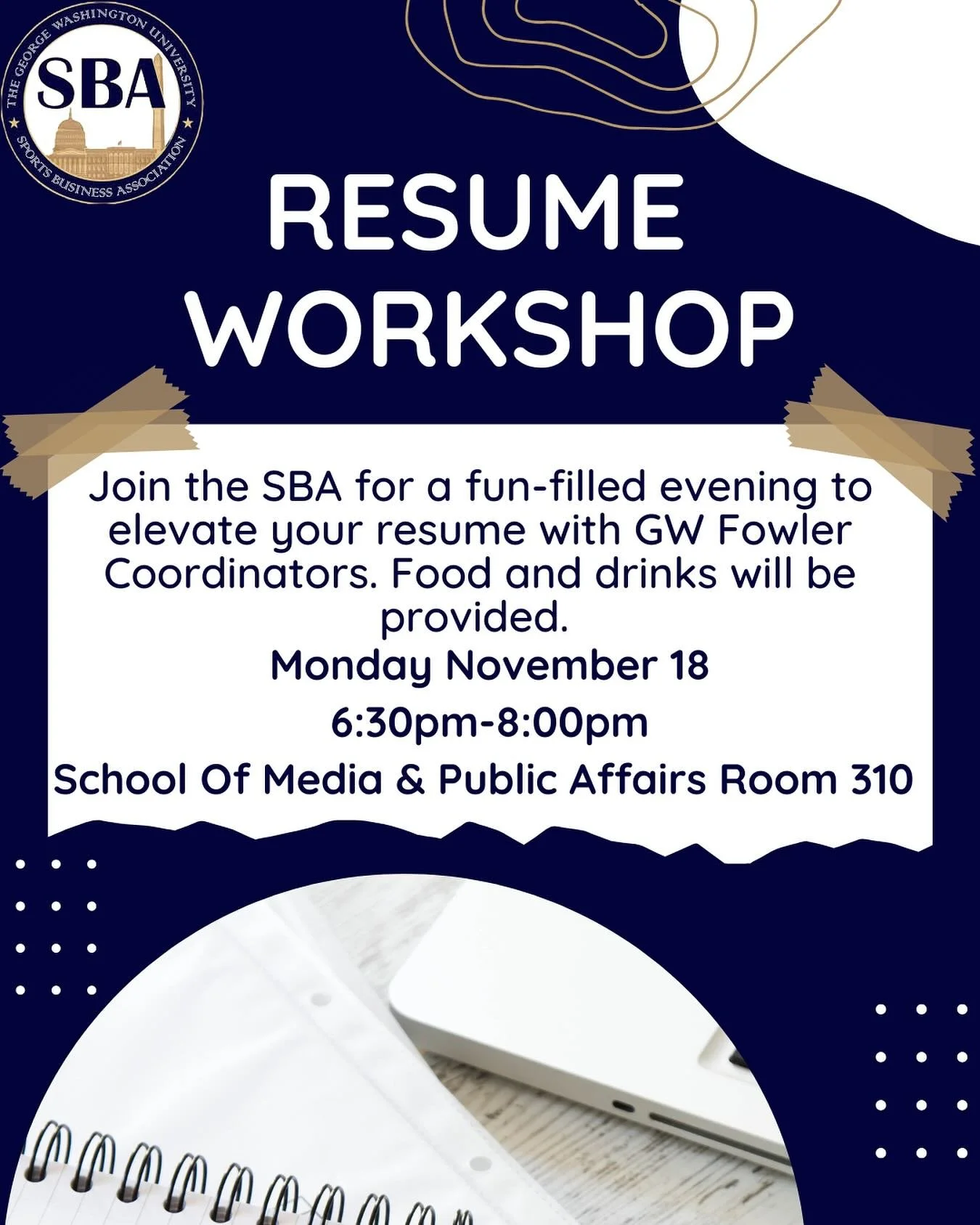 Join us tomorrow, Nov. 18, from 6:30&ndash;8:00 PM in SMPA Room 310 for our Resume Workshop! 🌟 Get your resume polished and perfected with guidance from GW Fowler Coordinators!