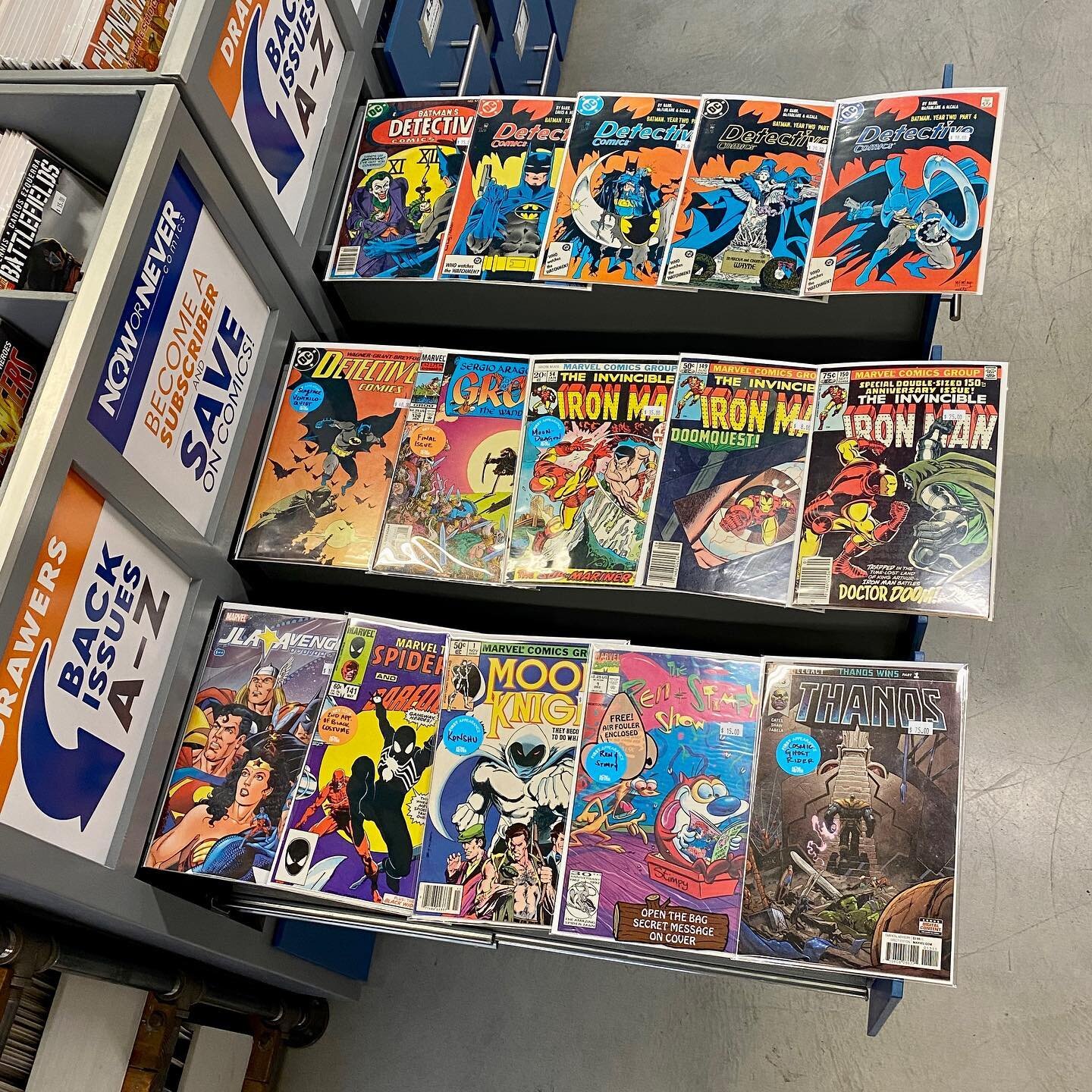 Got a half box of new arrivals and keys added to the bins for First Appearance Friday! 1st Cosmic Ghost Rider, McFarlane Batman, early black costume Spidey, classic Iron Man / Doom crossover, 1st Ventriloquist &amp; Scarface, 1st Ren &amp; Stimpy, an