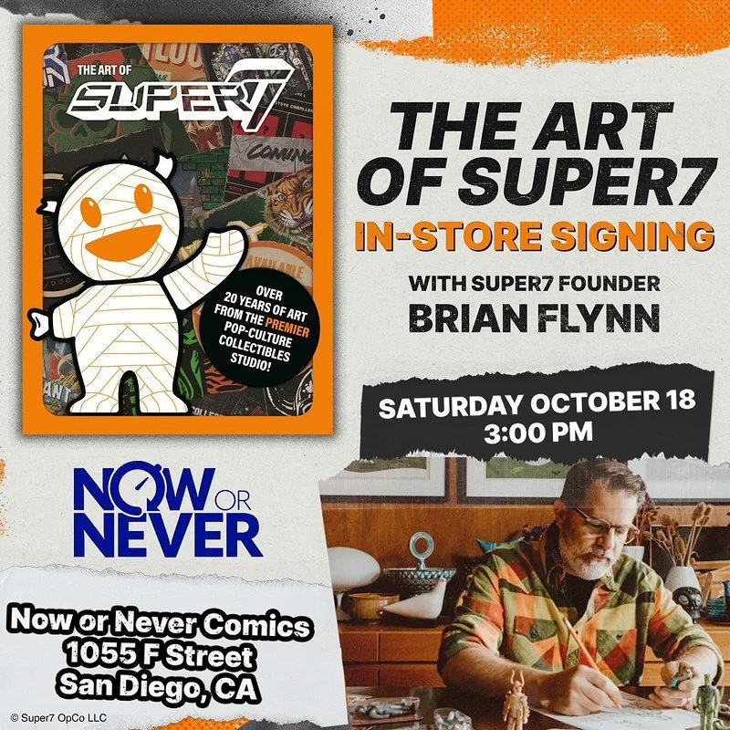On Saturday October 18th Now Or Never Comics is hosting @super7 founder @brianflynn for a signing for The Art of Super7 HC! 

Super7 is one of our favorite neighbors (they&rsquo;re just 3 blocks away at the corner of 8th &amp; G), and they&rsquo;re a