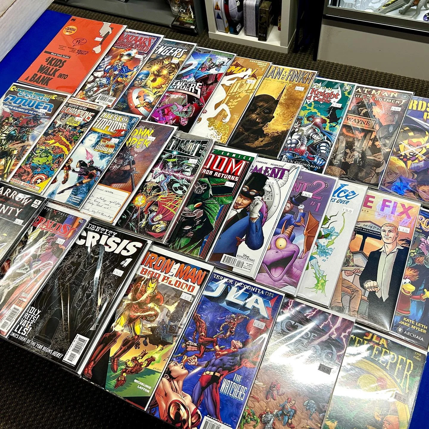 Zach just bundled and priced like 50 mini series and complete story arcs to make cheap bundles for you! Bunches of Batman, JLA, and Thor, both of the OOP Figment minis from Marvel, a signed set of 4 Kids Walk Into a Bank, Neal Adam&rsquo;s on Captain