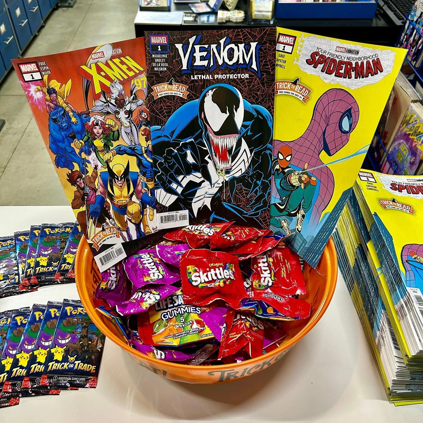 Happy Halloween! 🎃 We&rsquo;ll have FREE Trick Or Read comics out for you all day (1 of each title allowed per visitor), right next to the candy bowl. And thanks to donations from our bud Danny we&rsquo;ve also got a limited number of FREE Pok&eacut