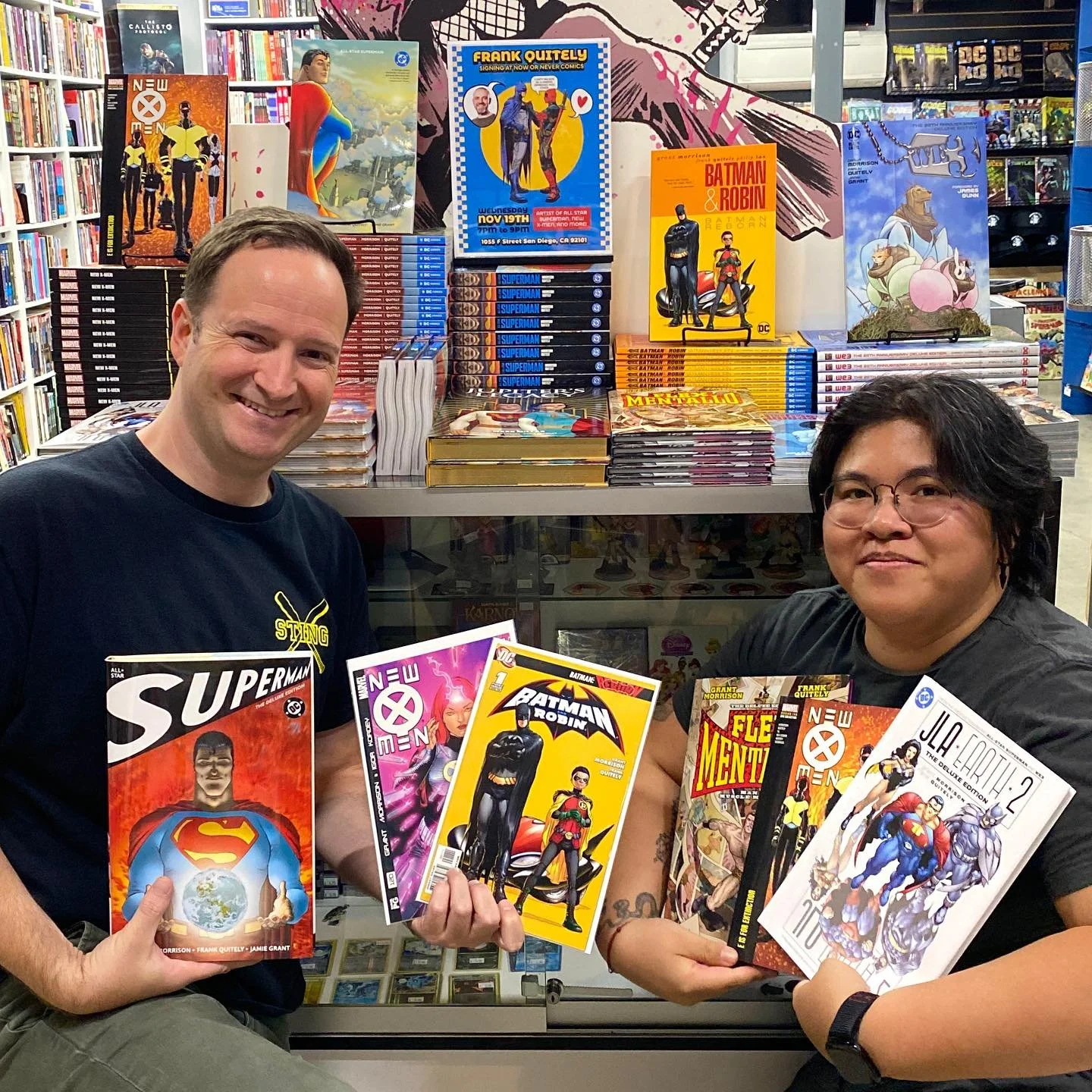 We&rsquo;ve got so many rad Frank Quitely books that we had to get Jamie&rsquo;s help to show them all off!

There are STACKS of trade paperbacks, hardcovers, and compacts for All Star Superman, New X-Men, WE3, Batman &amp; Robin, JLA: Earth 2, Flex 