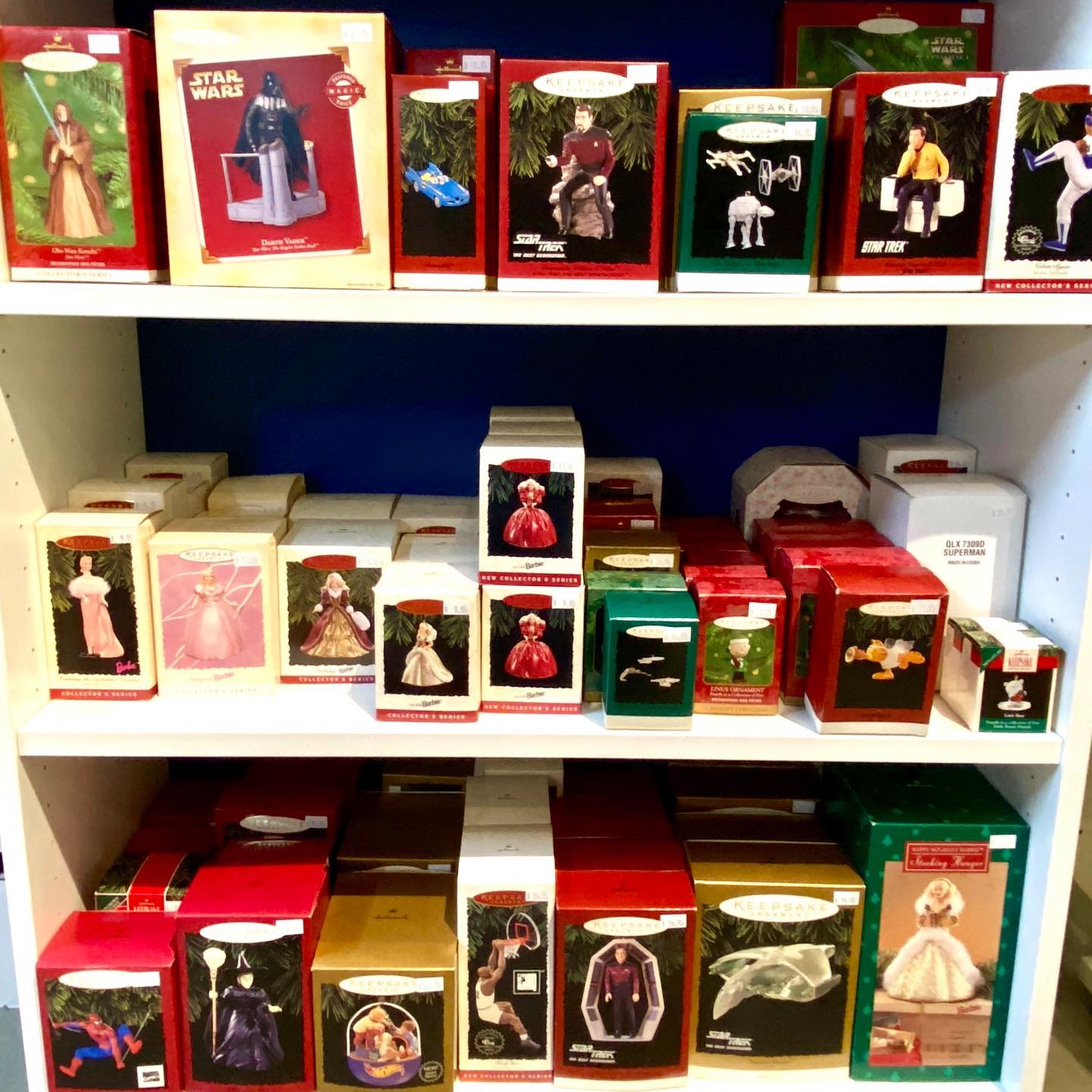 Need a nerdy Christmas ornament? We&rsquo;ve got you covered! We just put out 100+ Hallmark ornaments from the &lsquo;90s, including Star Wars, Star Trek, Barbie, Peanuts, Spider-Man, Superman, Shaquille O&rsquo;Neal and more. All still mint in box, 
