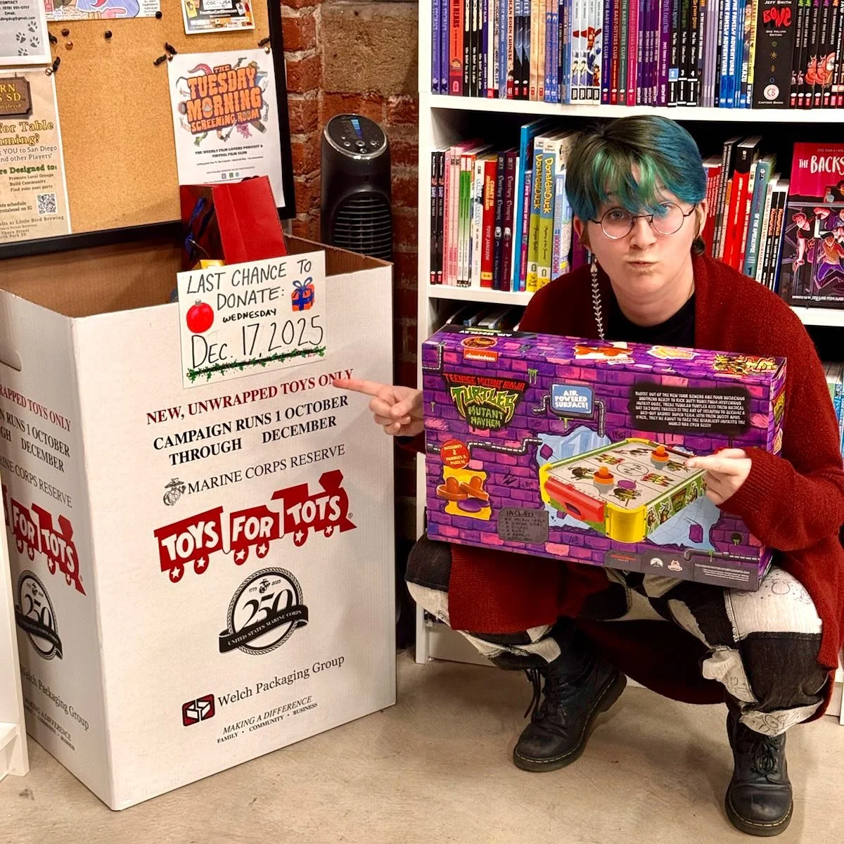 Last call for toy donations! We&rsquo;re still collecting for Toys For Tots until end of day Wednesday the 17th. You can drop off new, unwrapped toys (or purchase them in store) when you swing by for NCBD. Huge thanks to everyone that has already don