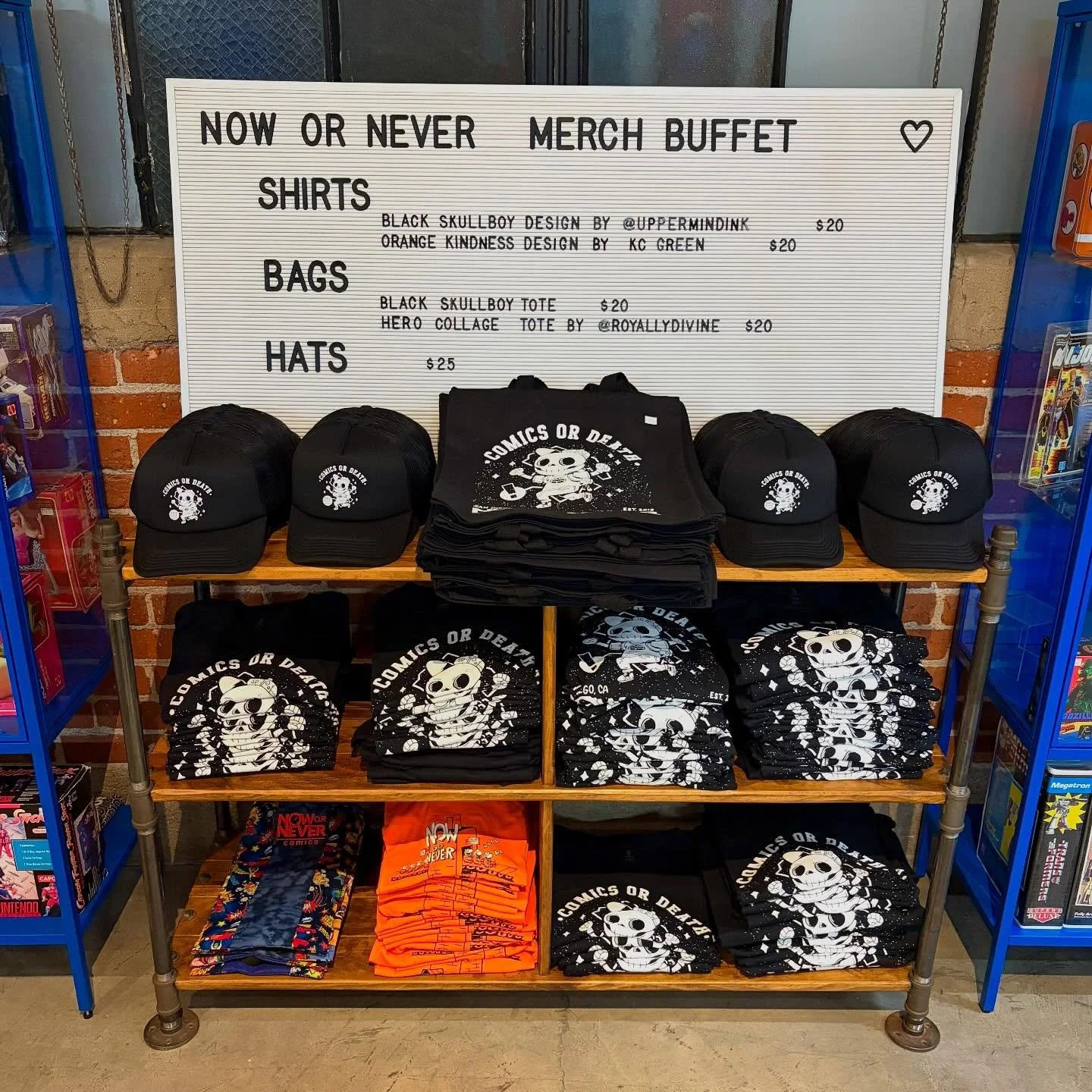 New signage for our merch table! It&rsquo;ll be familiar to eagle eyed fans of other SUPER East Village hang outs. Clearer pricing AND another way for us to shout out the amazing designs from rad artists like @uppermindink @royallydivine and @kcgreen