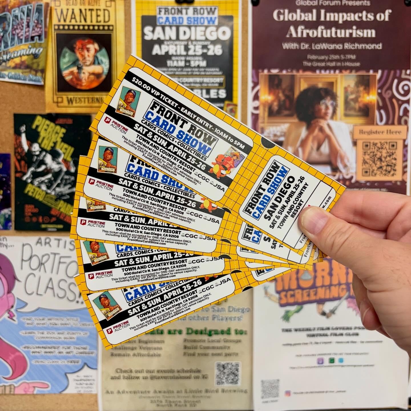 We&rsquo;re giving away 5 free tickets to the next @frontrowcardshow at Town &amp; Country on April 25th and 26th! All you have to do to enter is follow and comment with your favorite card. &lsquo;86 Fleer Jordan rookie? Alpha Black Lotus? Carl Yastr