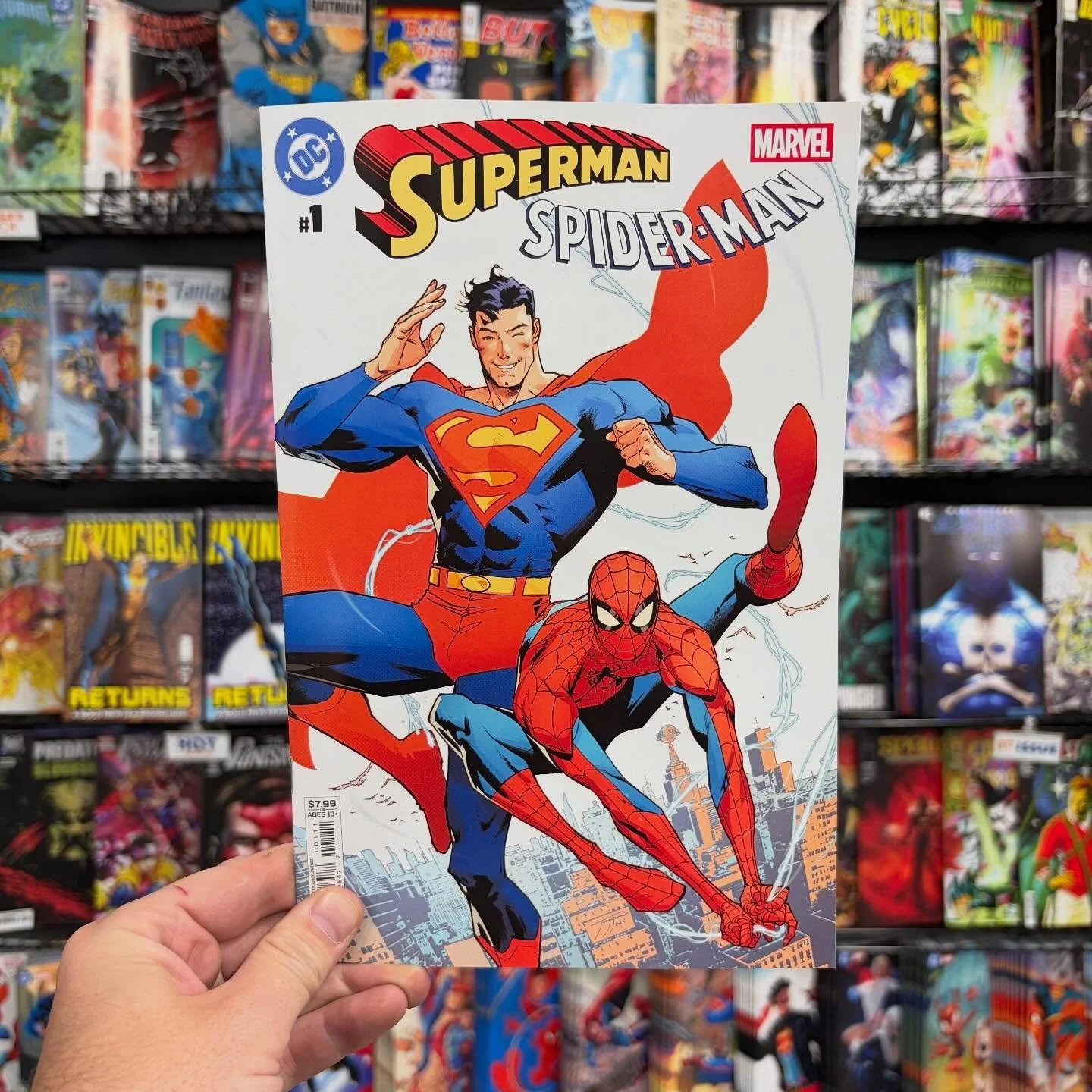 Look! On the new comic wall! It&rsquo;s a bird&hellip; it&rsquo;s a plane&hellip; it&rsquo;s Superman / Spider-Man! The latest DC / Marvel mash up is the big book this week (and one of our biggest books ever), with 26 different variants, and hundreds