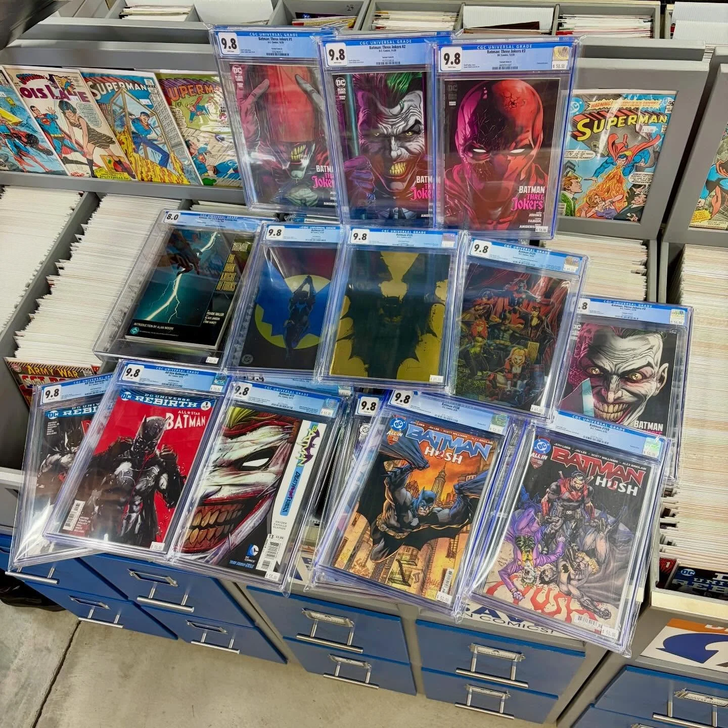 Holy graded comics, Batman! Just picked up a fun batch of modern Bat books. Covers by Jim Lee, Jock, Fabok, Capullo, Anacleto, and Miller! All priced up and in the bins.