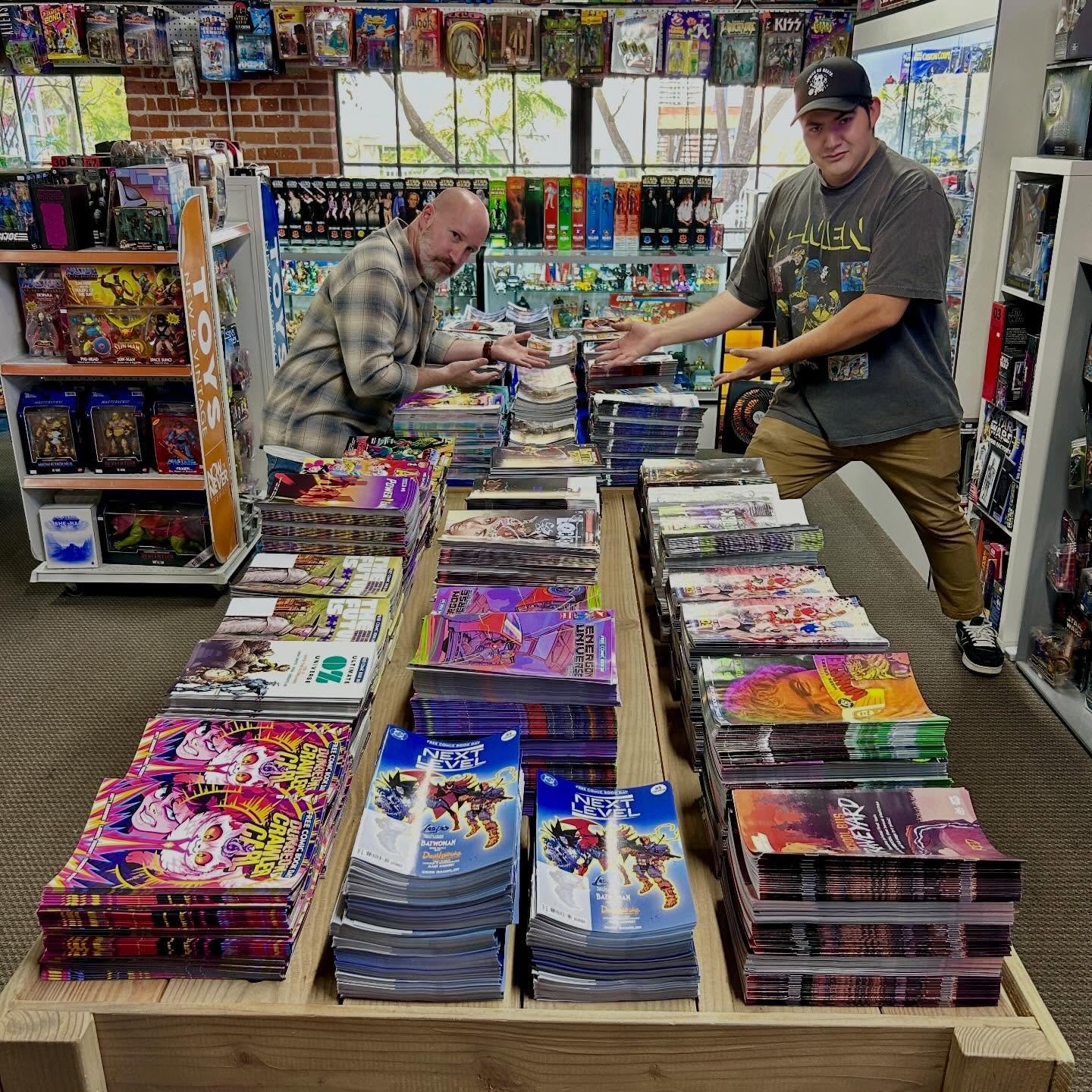 HAPPY FREE COMIC BOOK DAY!!!

We&rsquo;ve got stacks of free comics ready and waiting for you, with 40+ titles spread across the tables upstairs. Everyone visiting today is allowed one copy of each (age appropriate) book&hellip; that&rsquo;s 40+ free