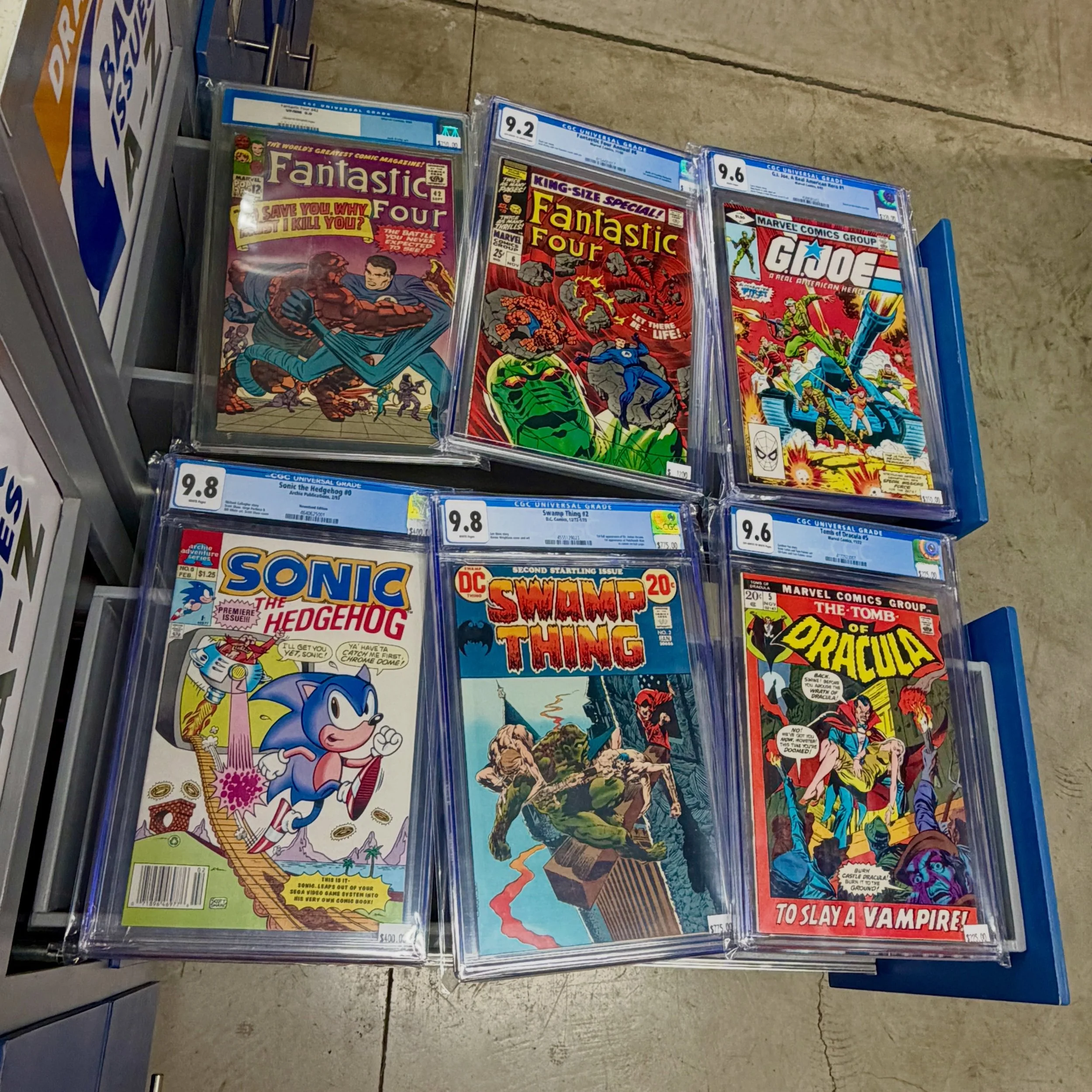 Still adding new books to the bins, even during Comic-Con! Some nice high grade books, including first appearances of GI Joe, Annihilus, Anton Arcane and the Un-Men, and Sonic the Hedgehog and Tails in a full sized comic.

We&rsquo;re digging up new 