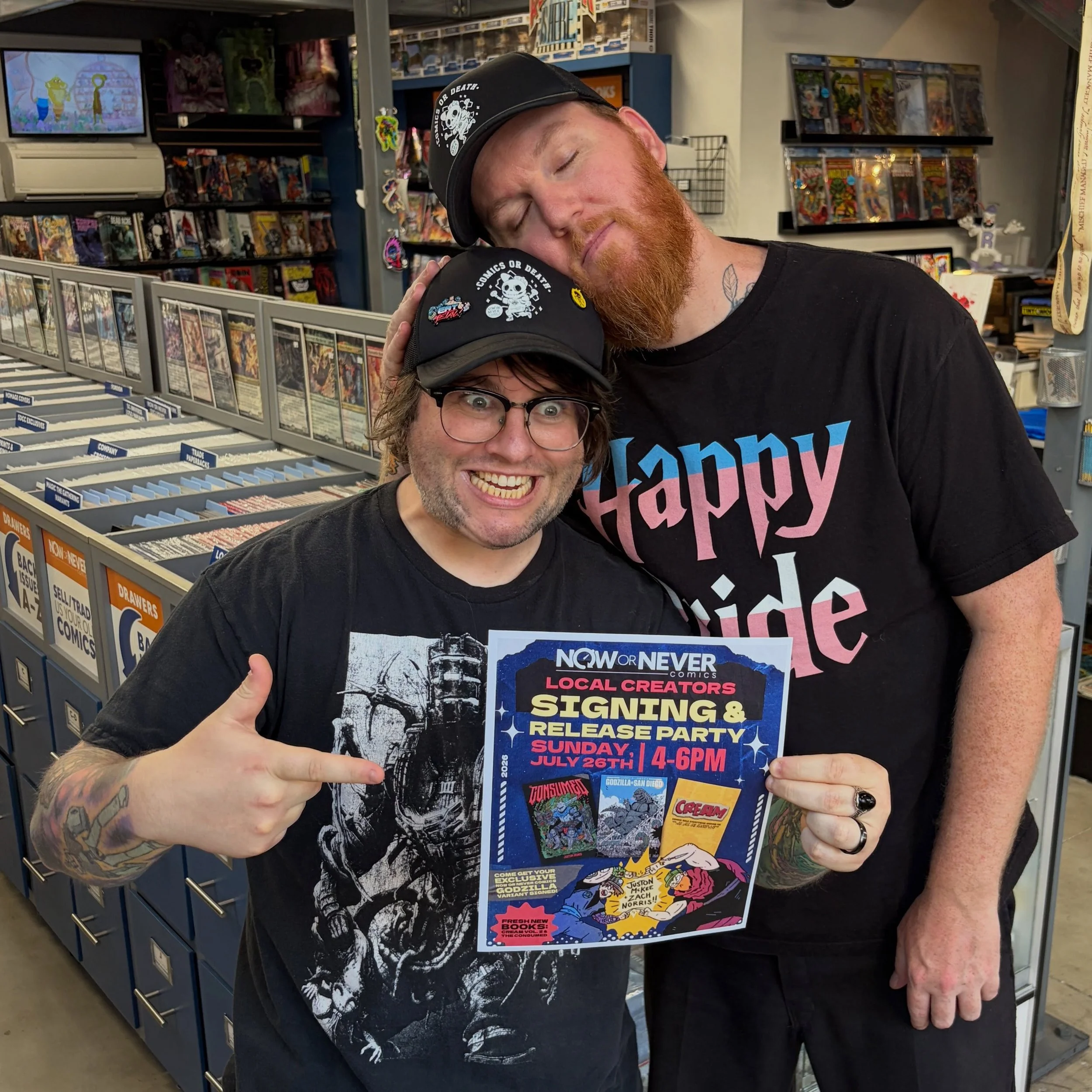 Today is our last signing of SDCC 2026! Juston is excited, Zach is tired, we&rsquo;re covering every emotion on the convention spectrum. 

Join us from 4-6pm for a double (triple? quadruple??) release party! @uppermindink will be signing his Godzilla