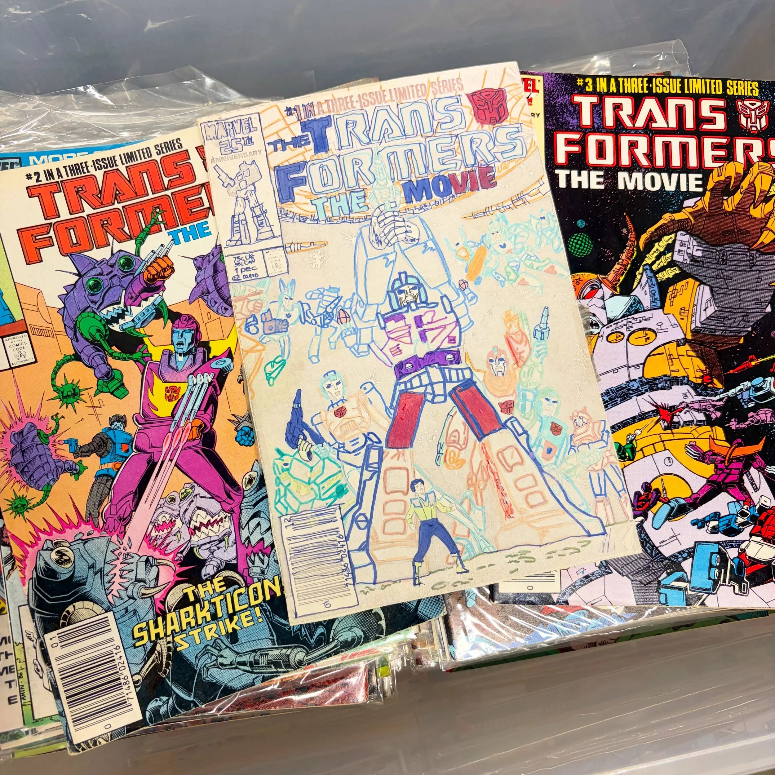 Small &lsquo;80s collection came in (Transformers, Joes, Usagi Yojimbo) and this was my favorite thing in it: a hand colored photocopy of the 1st issue of Transformers: The Movie! The seller hadn&rsquo;t even realized it was in the box, but when I as