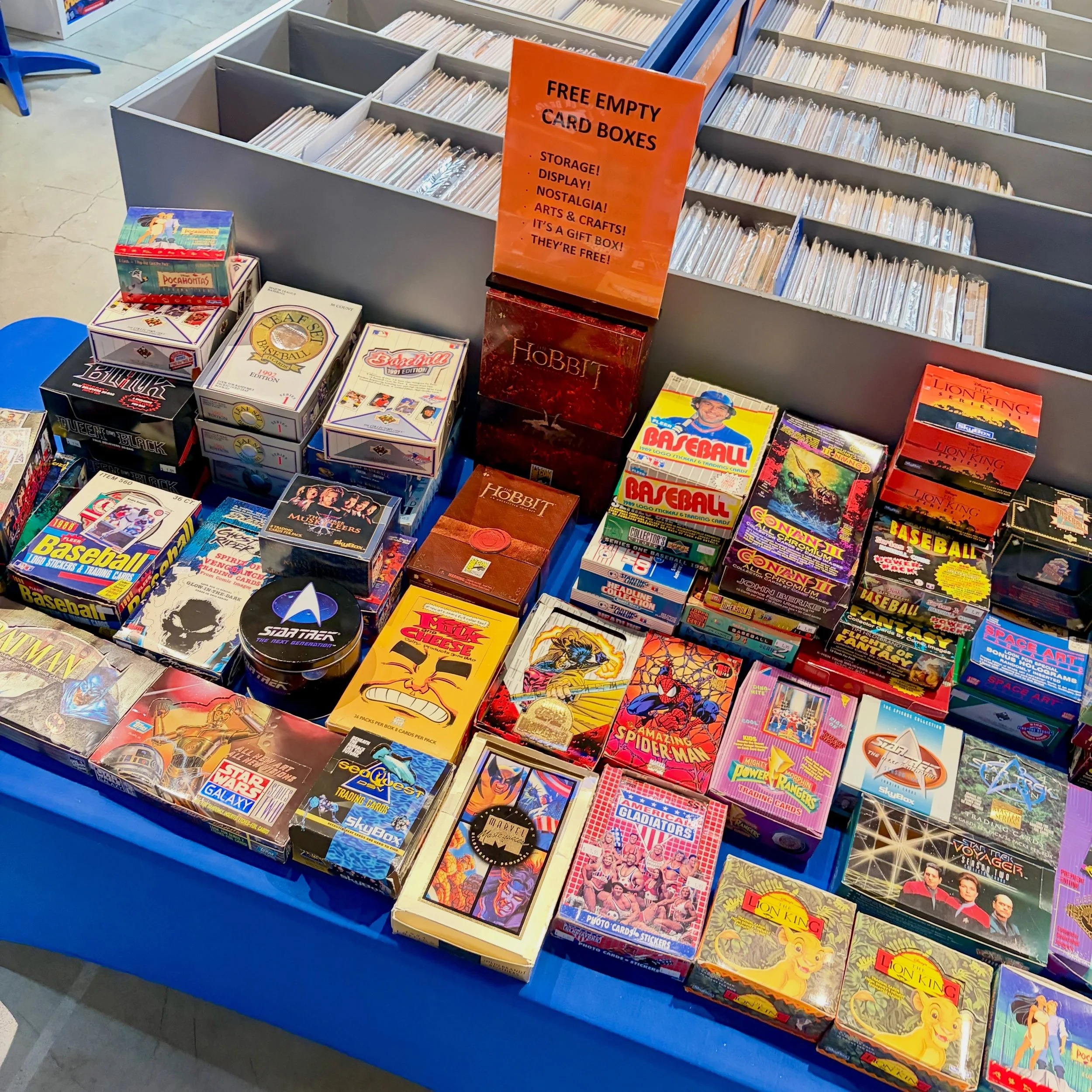 We&rsquo;re giving away a bunch of empty trading card boxes! We&rsquo;ve either sold all the packs, or bought the boxes full of loose singles after the previous owners opened all the packs, but I hate throwing away a good box. So come by and grab &ls
