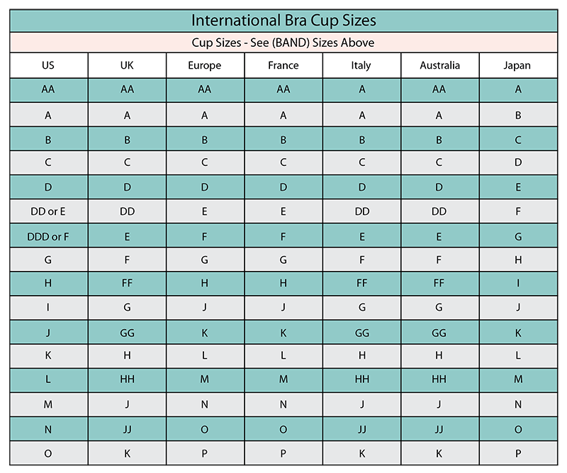 Bra Band And Cup Size Chart