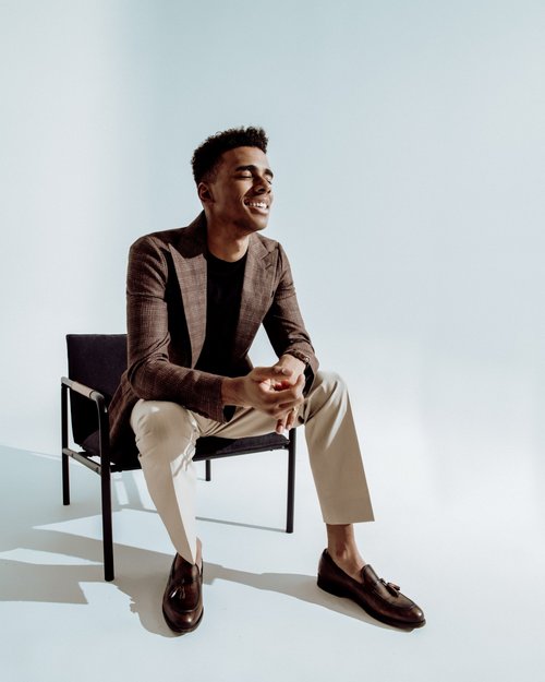 Seated men's portrait pose