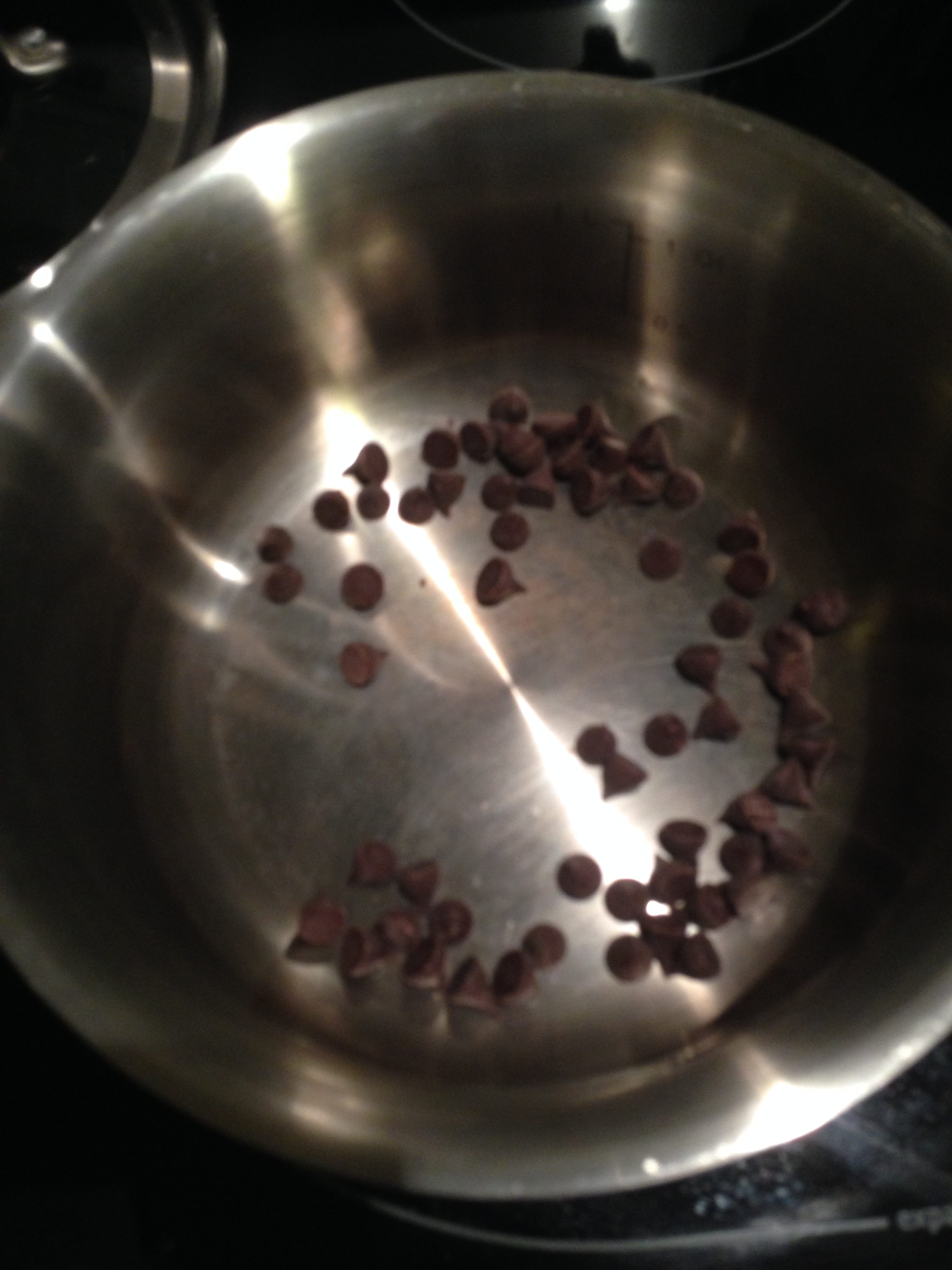 Chocolate chips in pan.JPG