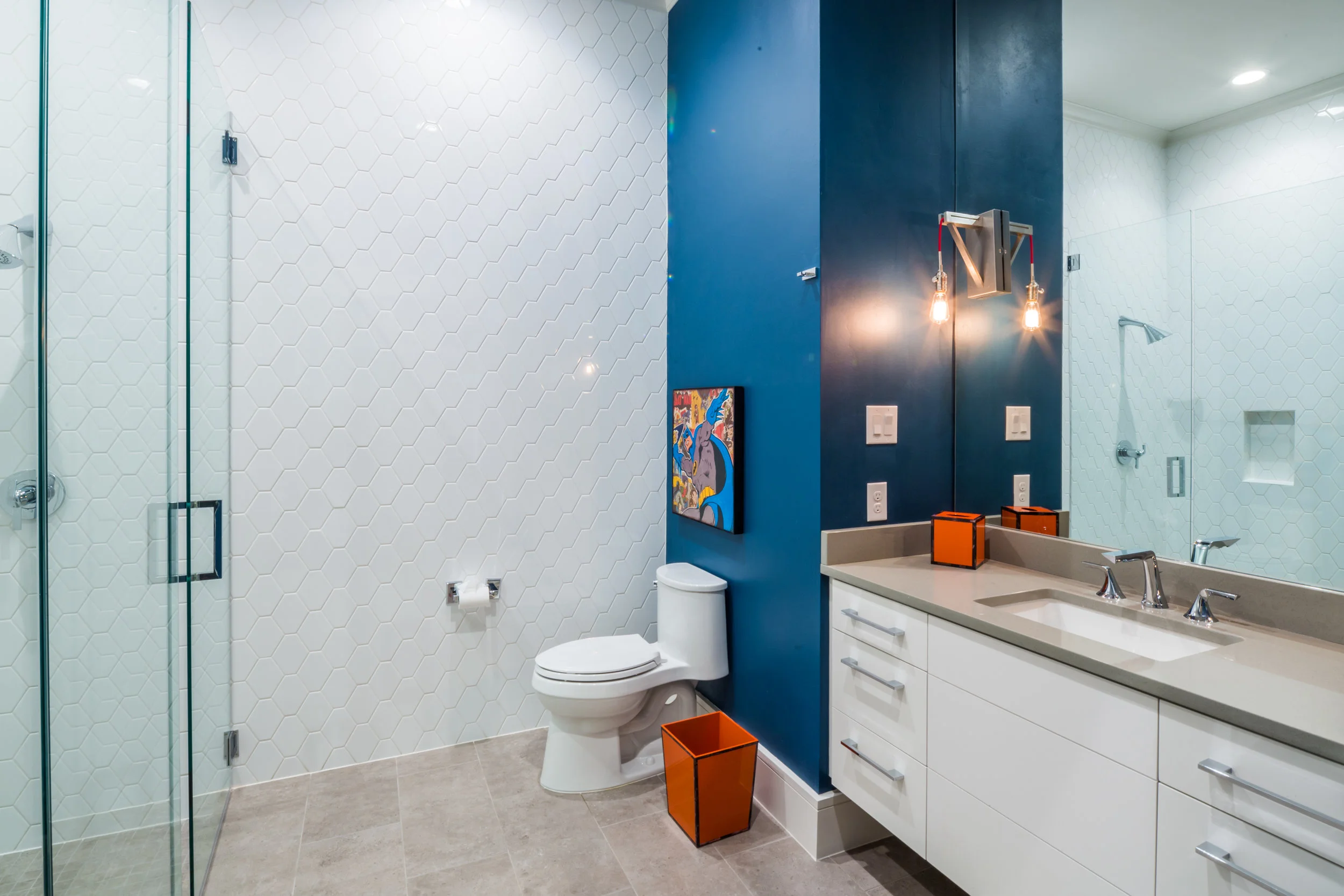 white kerama hexagon, Balans 12x24 bathroom