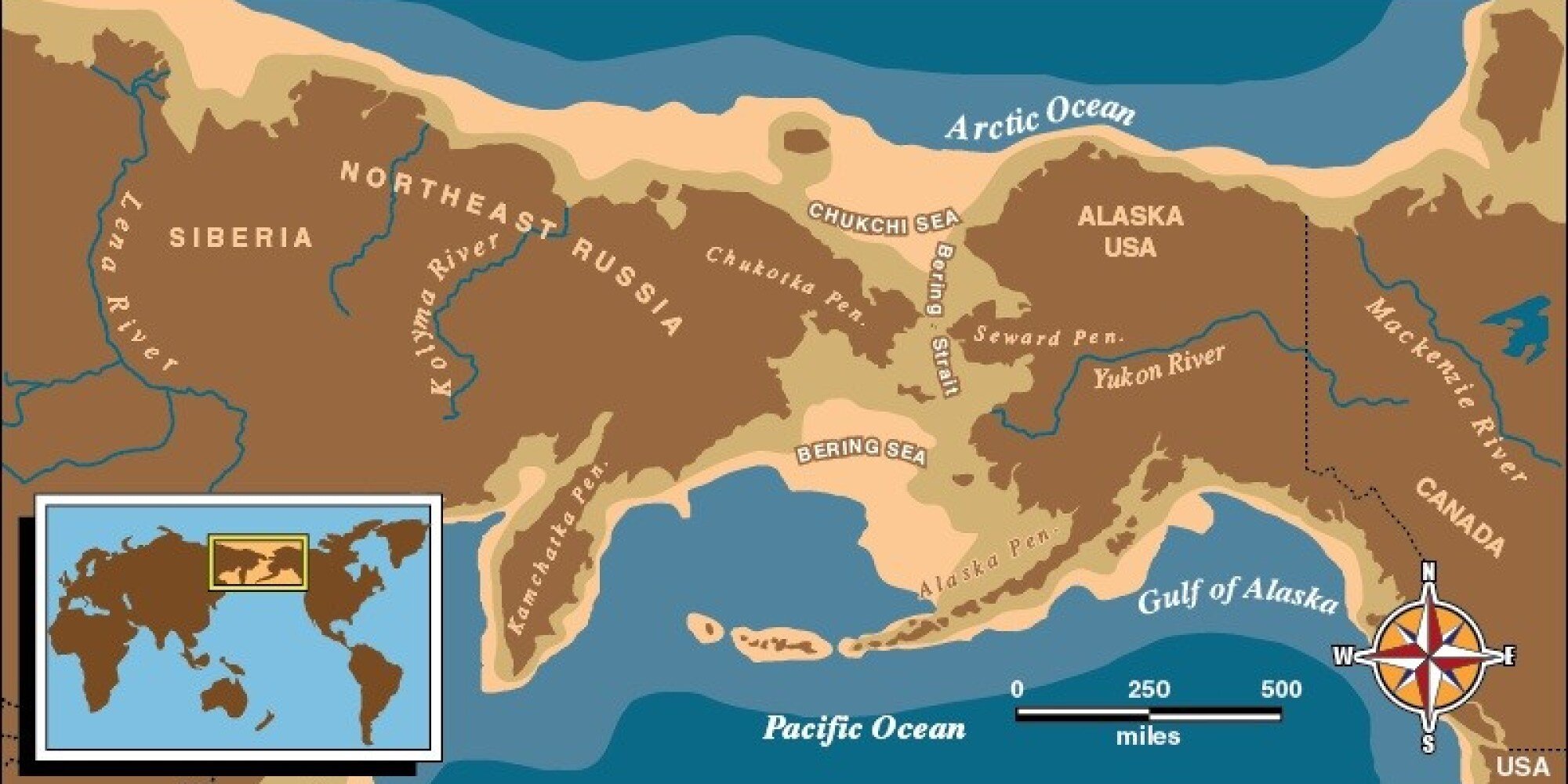 Beringia: The land bridge connecting modern-day Alaska with Siberia. Evidence in the Yukon River suggest that this is the likely sight of the Northern Pike’s journey to Eurasia