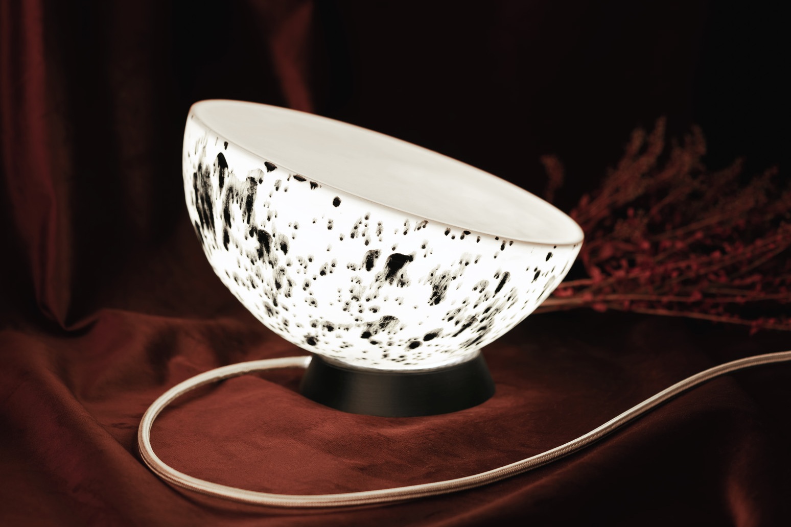 Half Moon Porcelain Table Lamp In Ink Spots
