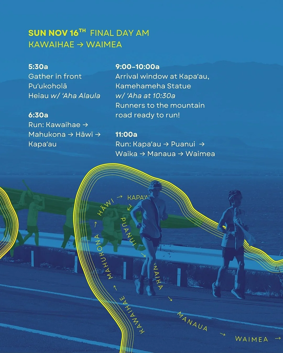 Aloha kākou! The Lono Run will be making its way through Kawaihae, Kohala &amp; Waimea today! Ending the last day of the run in Honoka&rsquo;a tonight! Watch for the runners running through the community &amp; join us at the statue in Kohala if you&r