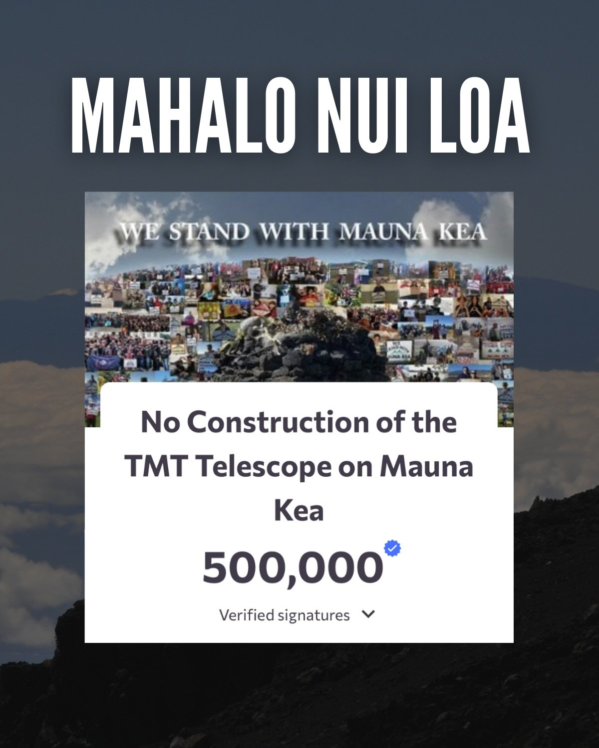 Hau&rsquo;oli Lā Kū oko&rsquo;a! A mahalo to all who supported the effort to reach the 500,000 goal. Clearly  we are more than &ldquo;some Hawaiians and our allies&rdquo; as has been stated throughout the years. We&rsquo;ll continue to encourage sign