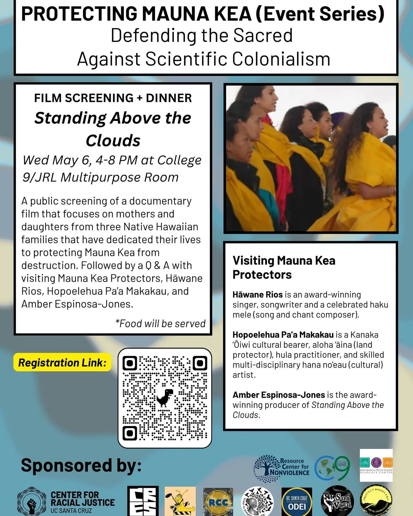 Repost from @ucscmaunakeaprotectors
&bull;
We warmly invite you to join us for our special series events (May 5 and May 6) on the long struggle of Native Hawaiian people and other kia&lsquo;i (&ldquo;protectors&rdquo;) in protecting Mauna Kea. One of