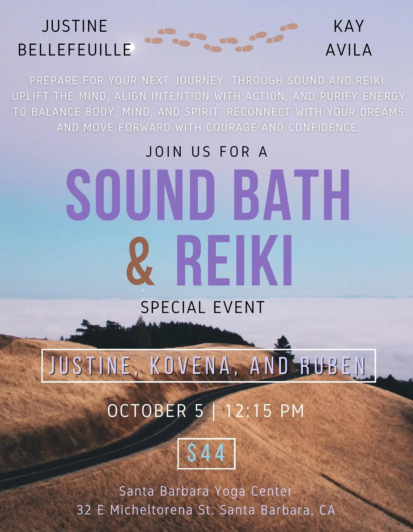 The Journey Within: A Sound Bath + Reiki Experience

Santa Barbara Yoga Center | 10.5.25

Prepare your spirit for the path ahead.

Join us for a metaphysical voyage guided by sound, energy, and intention. This immersive evening invites you to release