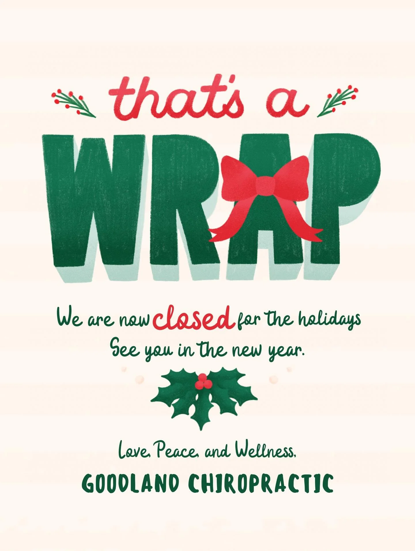 Holiday hours 🎄 We&rsquo;ll be closed Dec 24&ndash;Jan 1 and back open Jan 2. Wishing you a joyful holiday season!