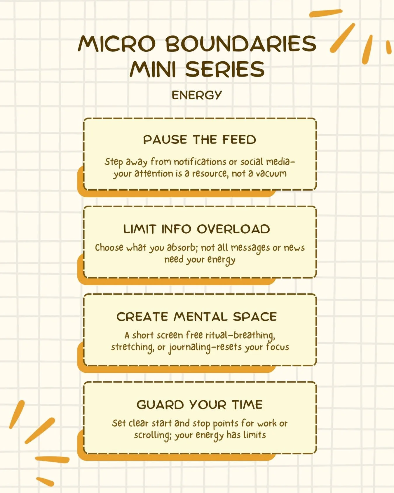 Energy Boundary &ndash; Screen &amp; Information Intake

 Focus and energy are limited resources even if devices make it feel endless. Protecting your mental space is about choosing what truly deserves your attention, stepping away from constant nois