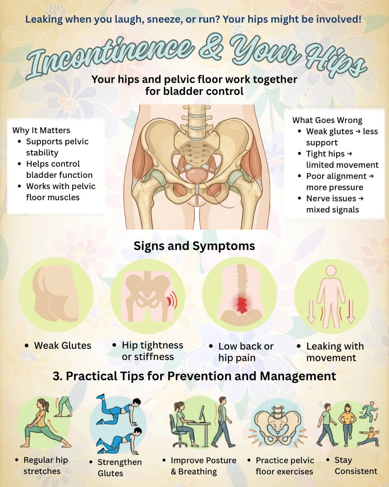 Leaking isn&rsquo;t always just a pelvic floor problem 👀

Your hips play a bigger role than most people realize. When they&rsquo;re weak, tight, or not moving well, it can affect how your pelvic floor supports your bladder.

That can mean:
 &bull; L