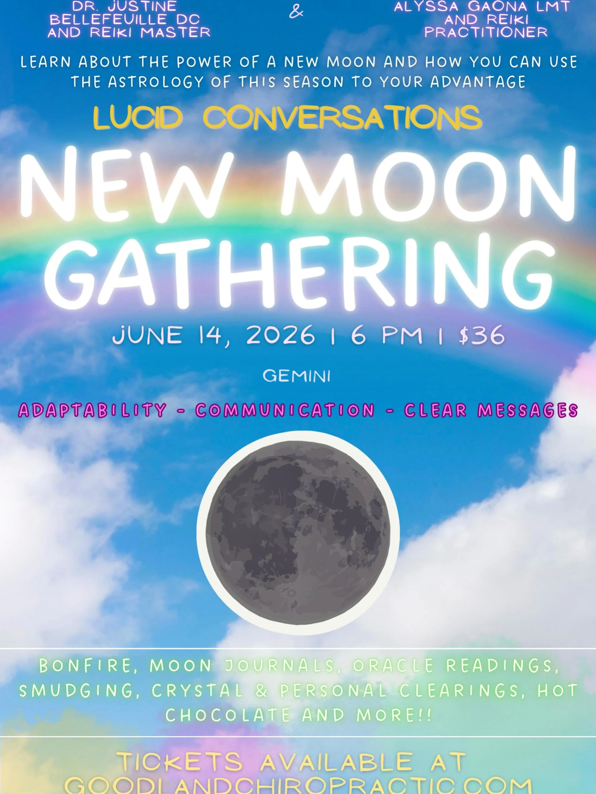 🌙 Gemini New Moon Gathering 🌙
Join us for an evening of connection, reflection, and new beginnings under the curious and illuminating energy of the Gemini New Moon. Together in our private patio space, we&rsquo;ll gather around the firepit to explo