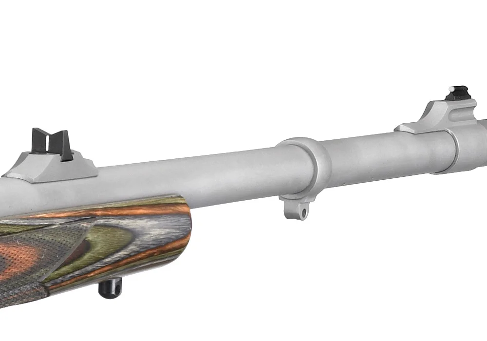 Ruger Guide Gun with a one-leaf express sight installed from the factory. Other variations have multiple flip-up leafs marked for various ranges. Picture from Ruger.com