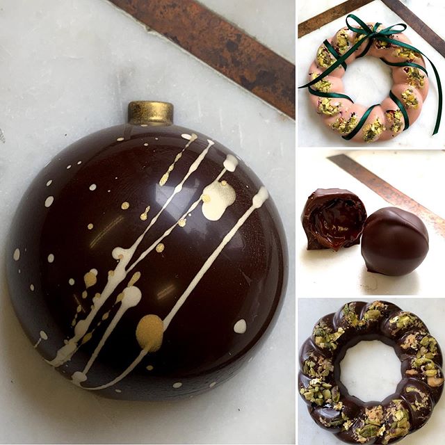 ✨New Christmas products alert✨ Half bauble filled with roast macadamia nougat, Tasmanian leatherwood honey salted caramel &amp; salted macadamia butter ✨ Strawberry, lemon myrtle, pistachio, rose petal &amp; gold leaf Christmas wreath ✨  Native Grain