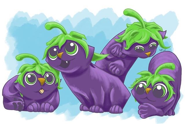Eggplant cats! 
#cat #cats #kitten #eggplant #vegetables  #bigeyes #plants #paws #play #animals #color #sellswordart #illustration #femaleartist #fusion #digitalart #digitalillustration #characterdesign