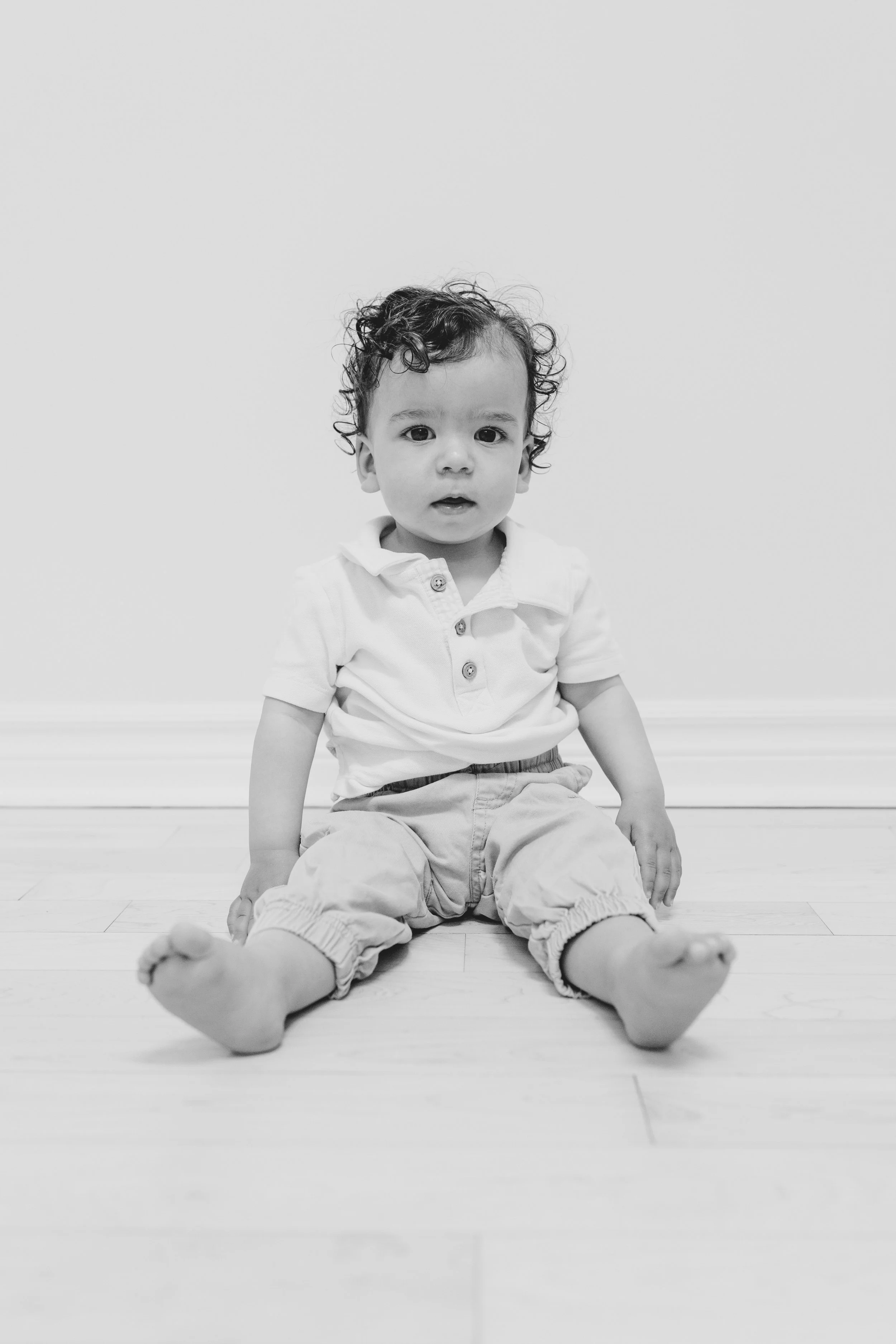 portrait of toddler in black and white
