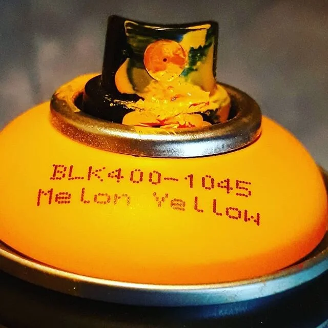 Spraying some Melon Yellow Montana Black. Custom gear. #superheavystudios