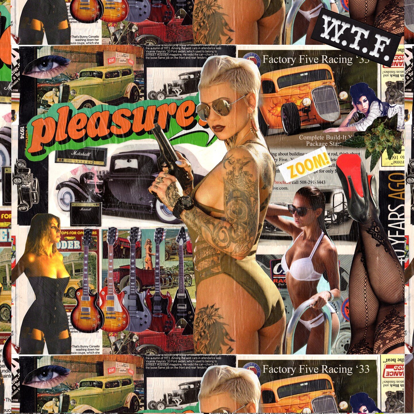 &quot;Pleasure Zoom!&quot; Models with hotrods, guns and guitars. Collage Art by Espo71. 
#collageart #collageartist #hotrods #models #gibsonguitars #dada #surrealism #cutups #absurdist_collageclub