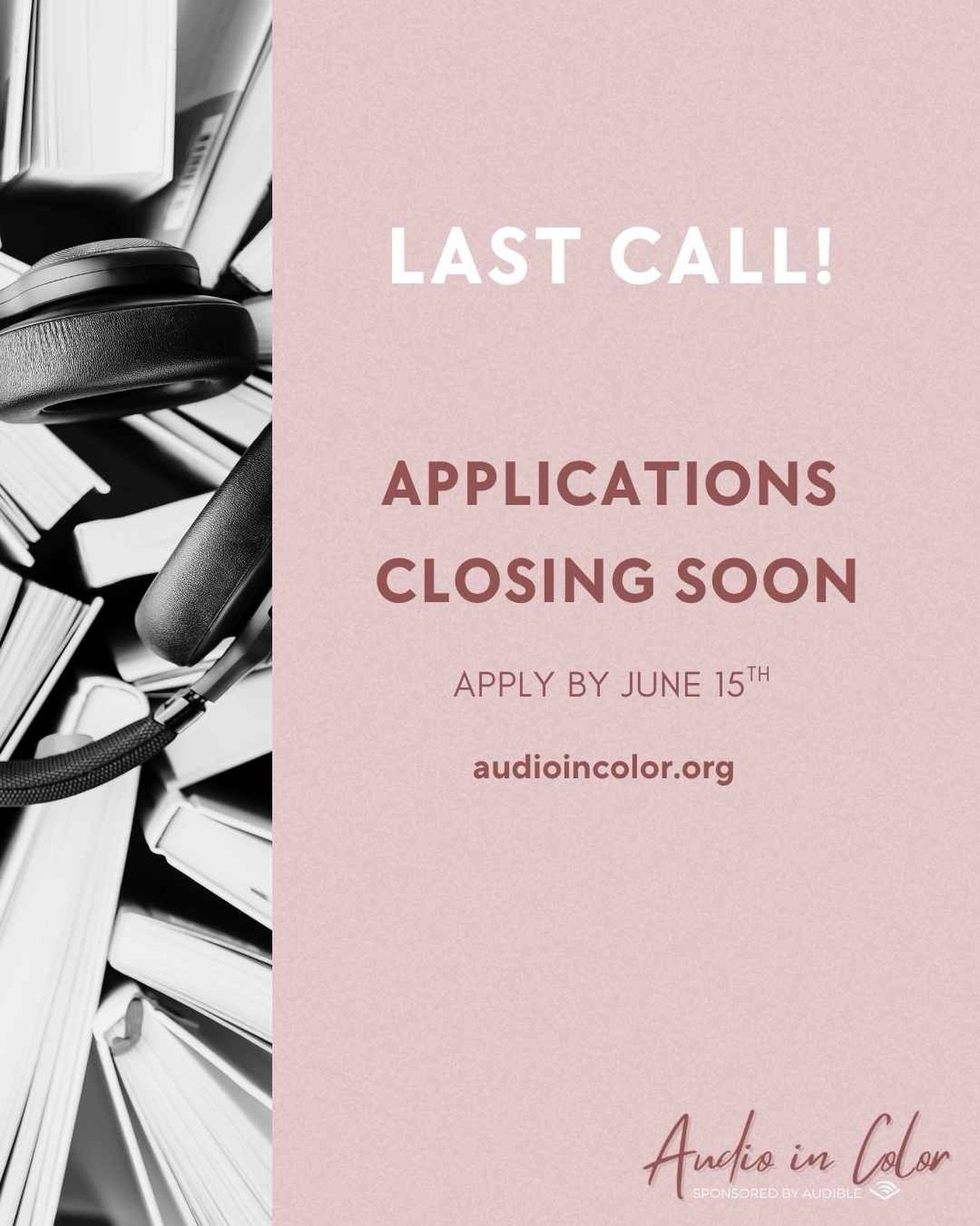 ATTN ROMANCE AUTHORS 📣📣

The Audio in Color applications close in FIVE days!! 

Audio in Color is a nonprofit grant program helping independent romance authors fund and create their first self-published audiobook.

With over 137 applications, 25+ g