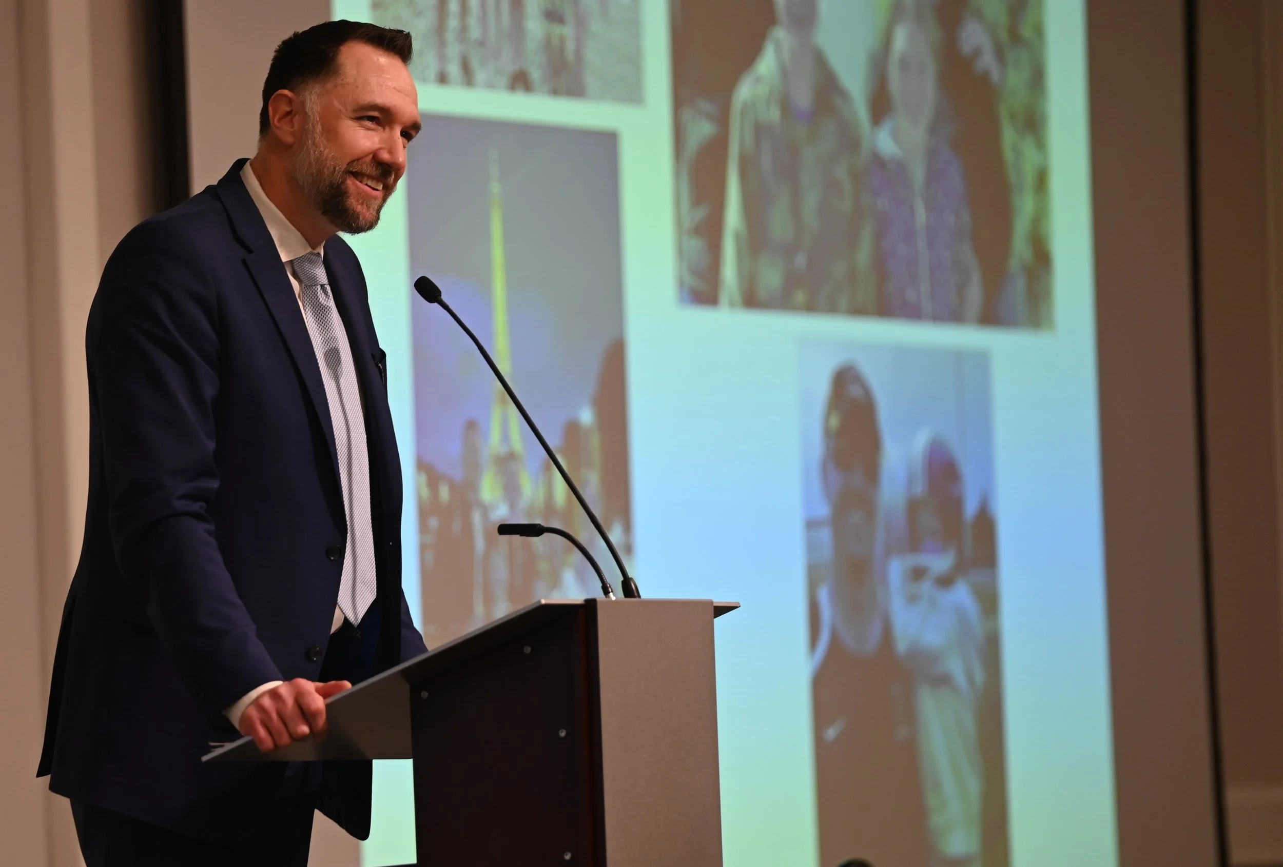  Guest speaker Tim Euhus addresses the dinner attendees at the 2024 Annual Fund Dinner. (Photo by Brad Fuqua, Philomath News) 