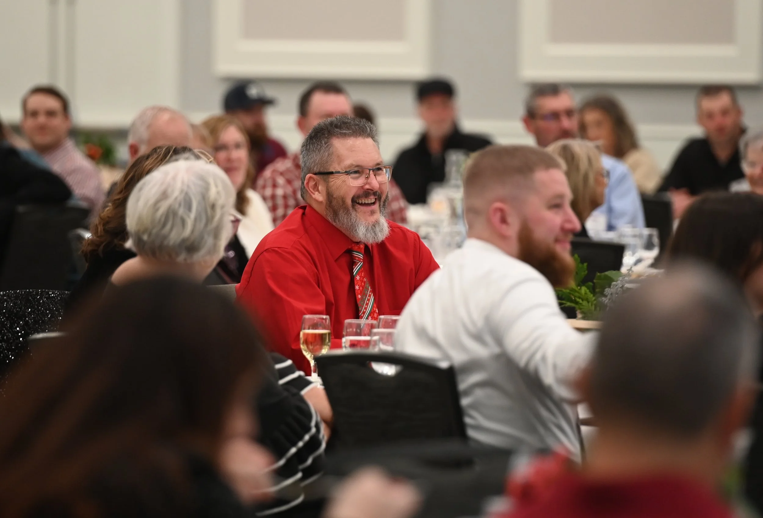  Matt Lehman, 2024 Promise Builder Award Winner, reacts to the honor at the 2024 fundraiser dinner. (Photo by Brad Fuqua, Philomath News) 