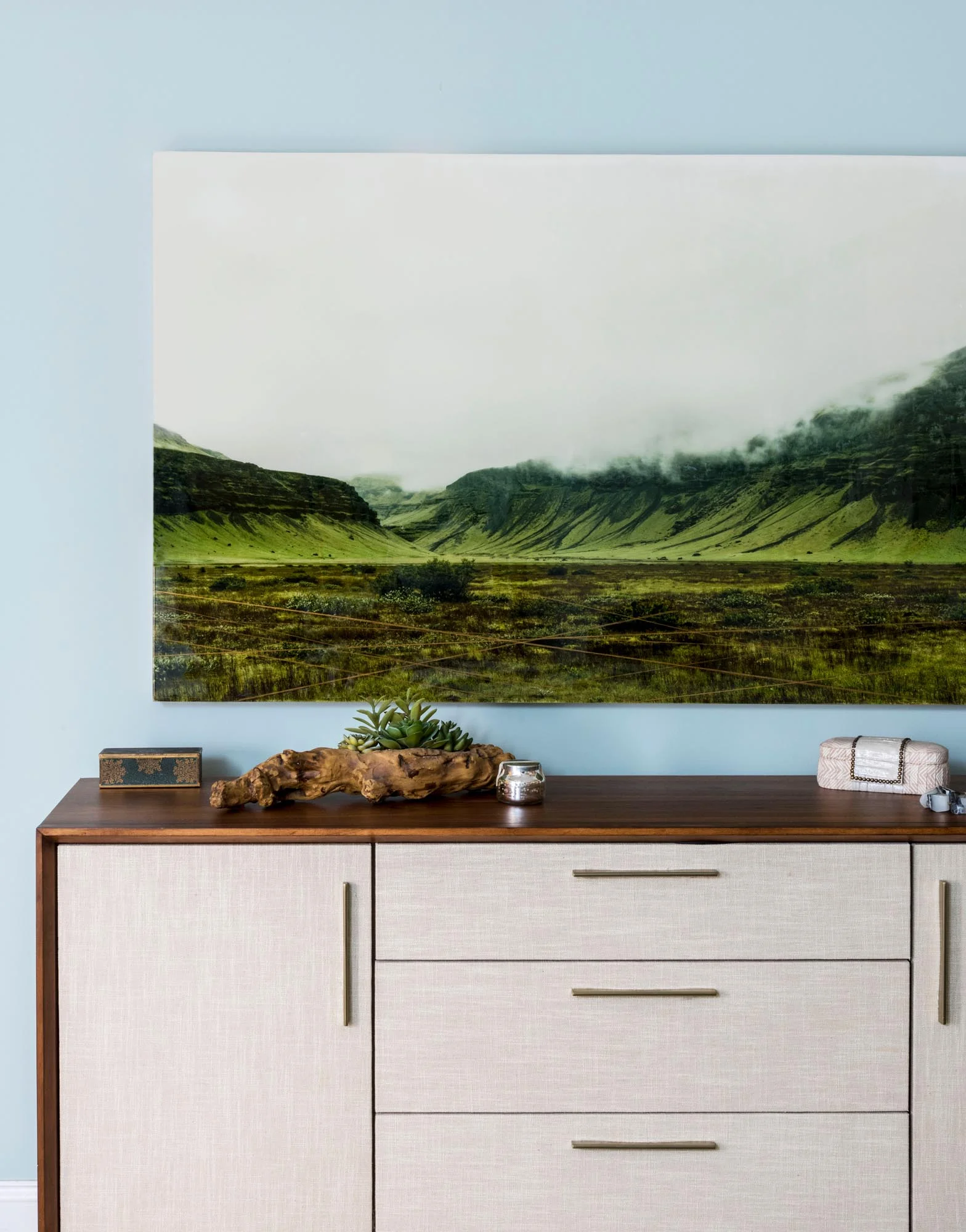 Modern bedroom dresser and wall art