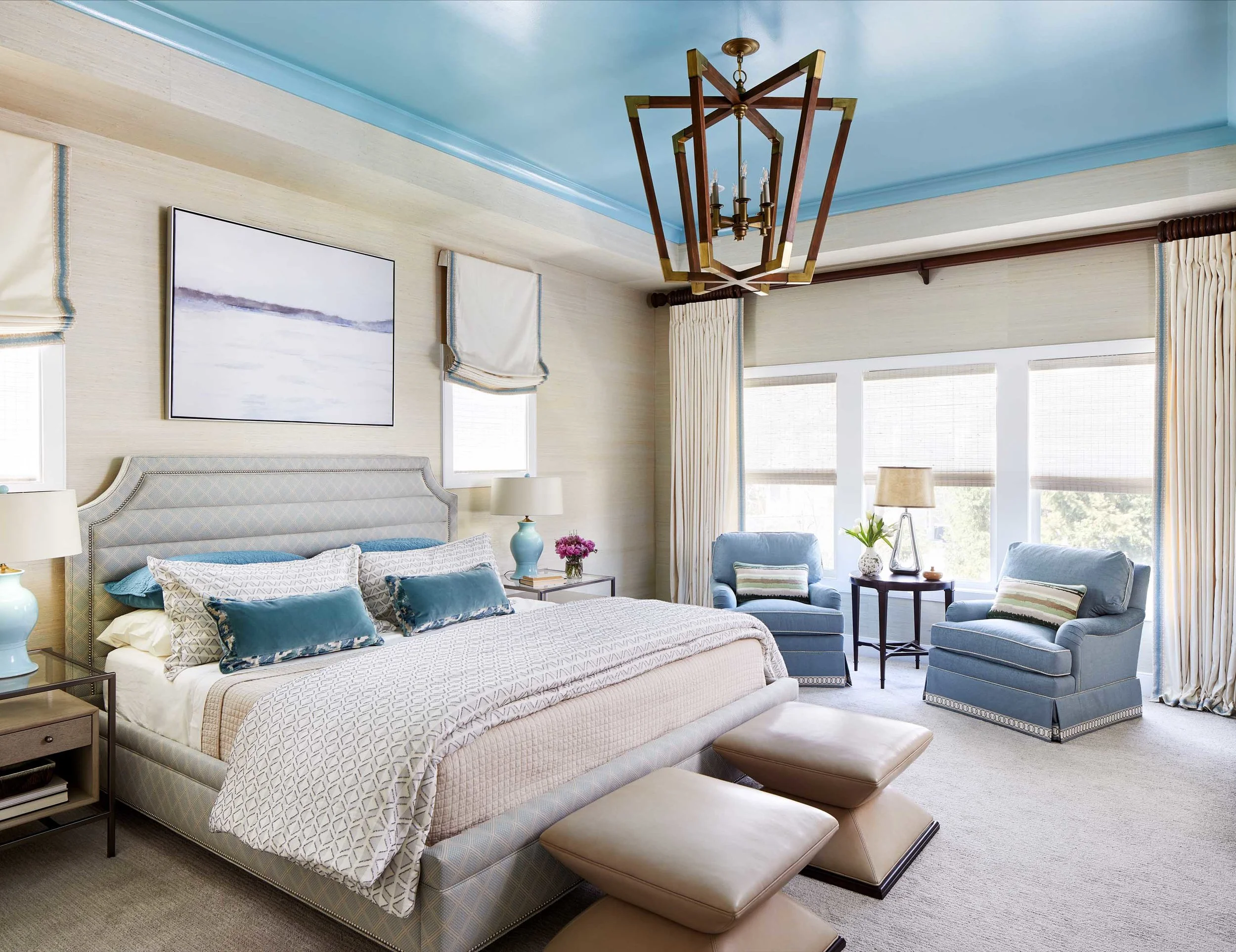 Luxurious bedroom with sky blue ceiling best of Boston Cambridge DC top-designers Dane Austin Design