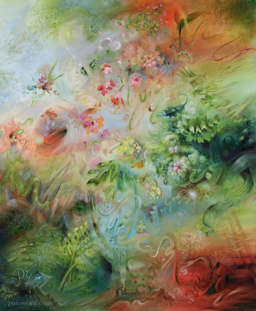 Halo, oil on canvas, abstract floral painting by Päivi Eerola
