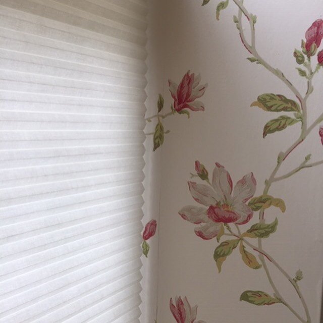 Bold, beautiful wall paper teamed up with plisse blind for this spacious bathroom.  @luxaflexuk @colefaxandfowler #luxaflex#colefaxandfowler #bathrooms#interiordesign #wallpaper