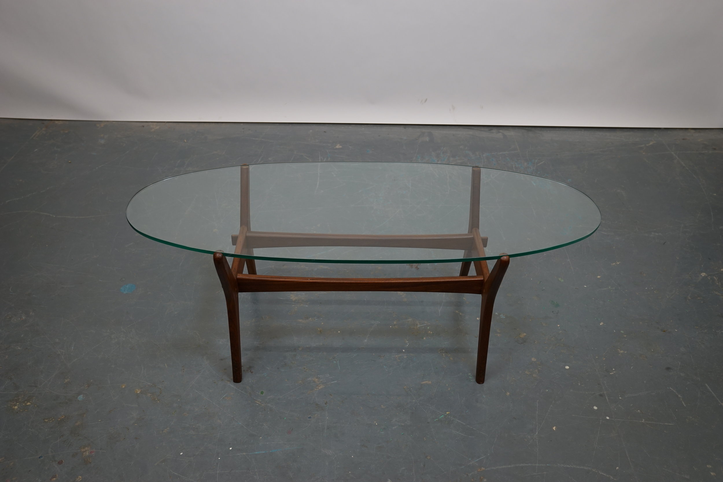 OOW- OLD OLD WOODS- Mid Century Glass Top Coffee Table