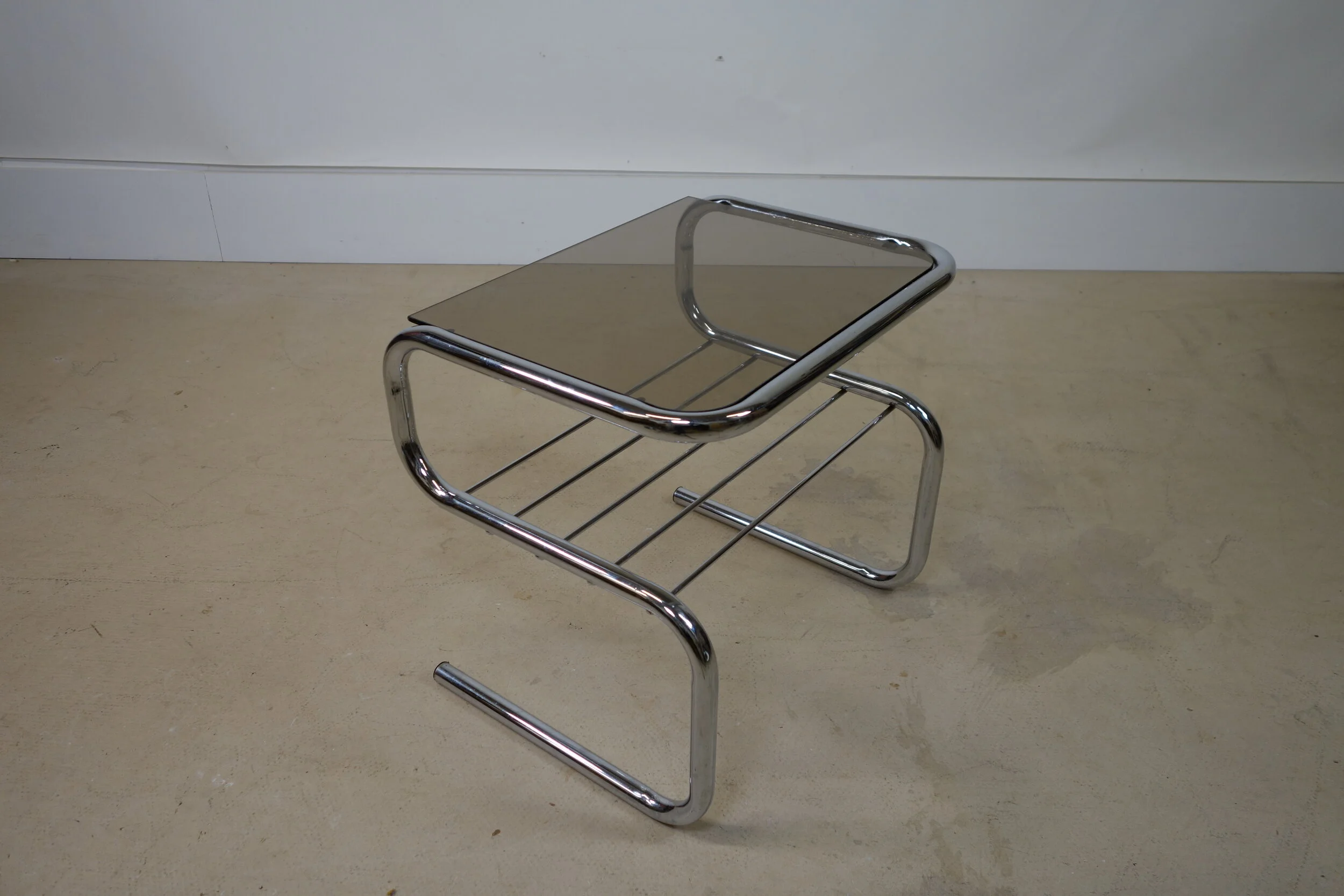 Vintage Smoked Glass and Chrome Side Table