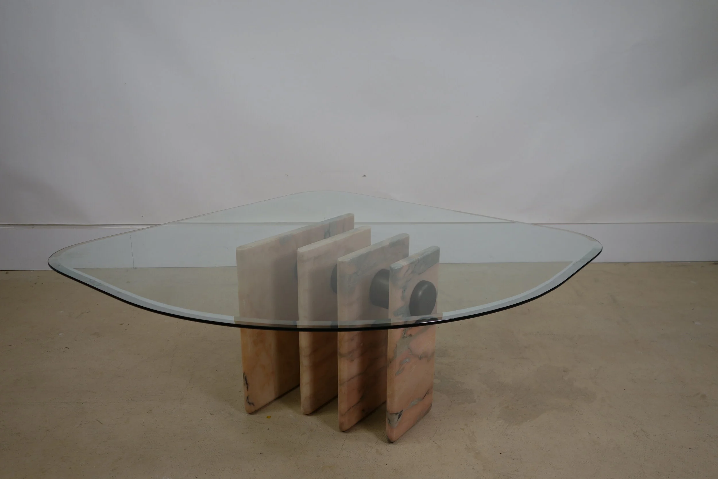Vintage Italian Large Marble Base Glass Table. OOW