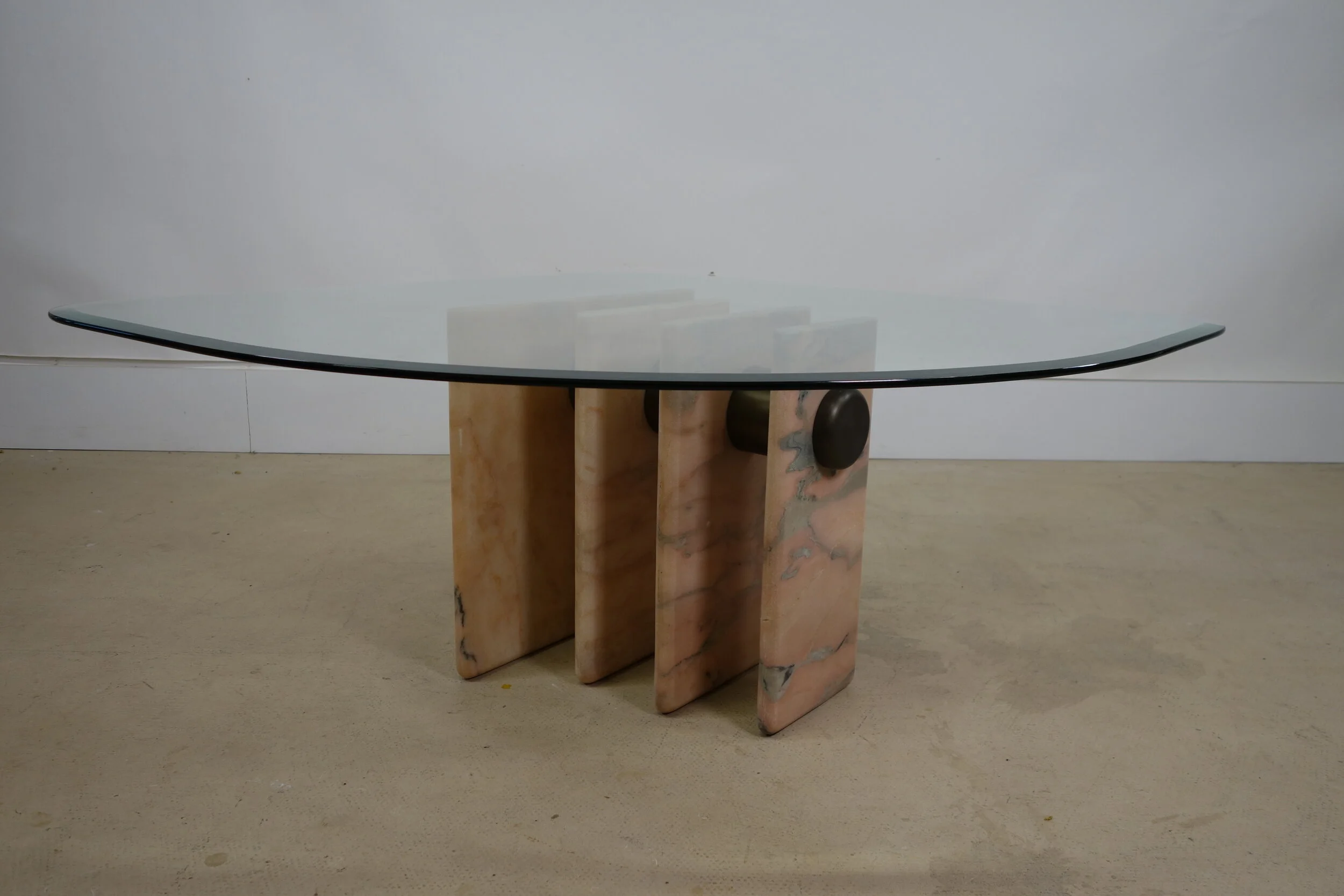 Vintage Italian Large Marble Base Glass Table.